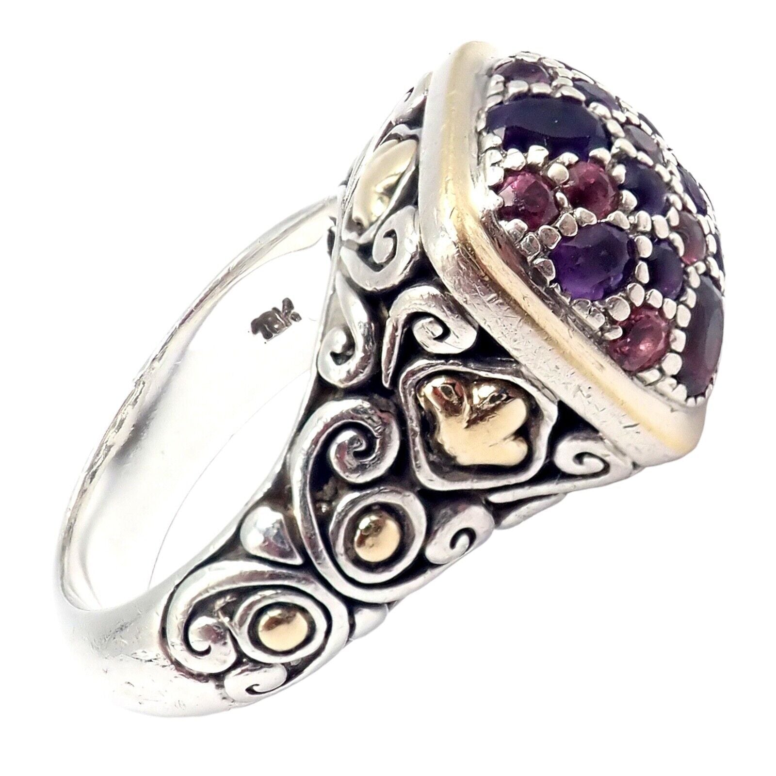 John Hardy JH Silver 18k Yellow Gold Classic Lava Fire Amethyst Tourmaline Ring | Fortrove