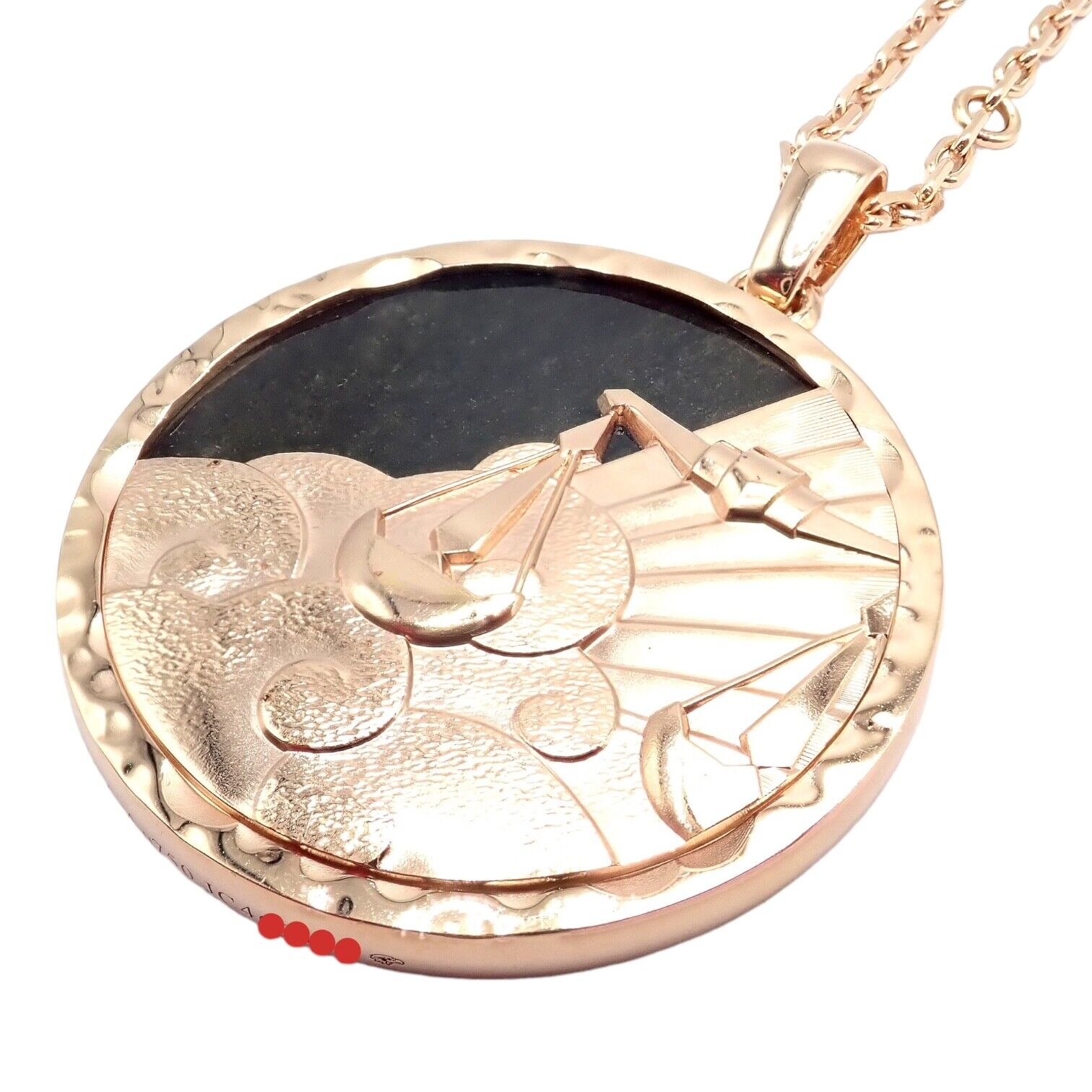 Van Cleef & Arpels Zodiaque18k Rose Gold Libra Pendant Obsidian Necklace Cert. | Fortrove
