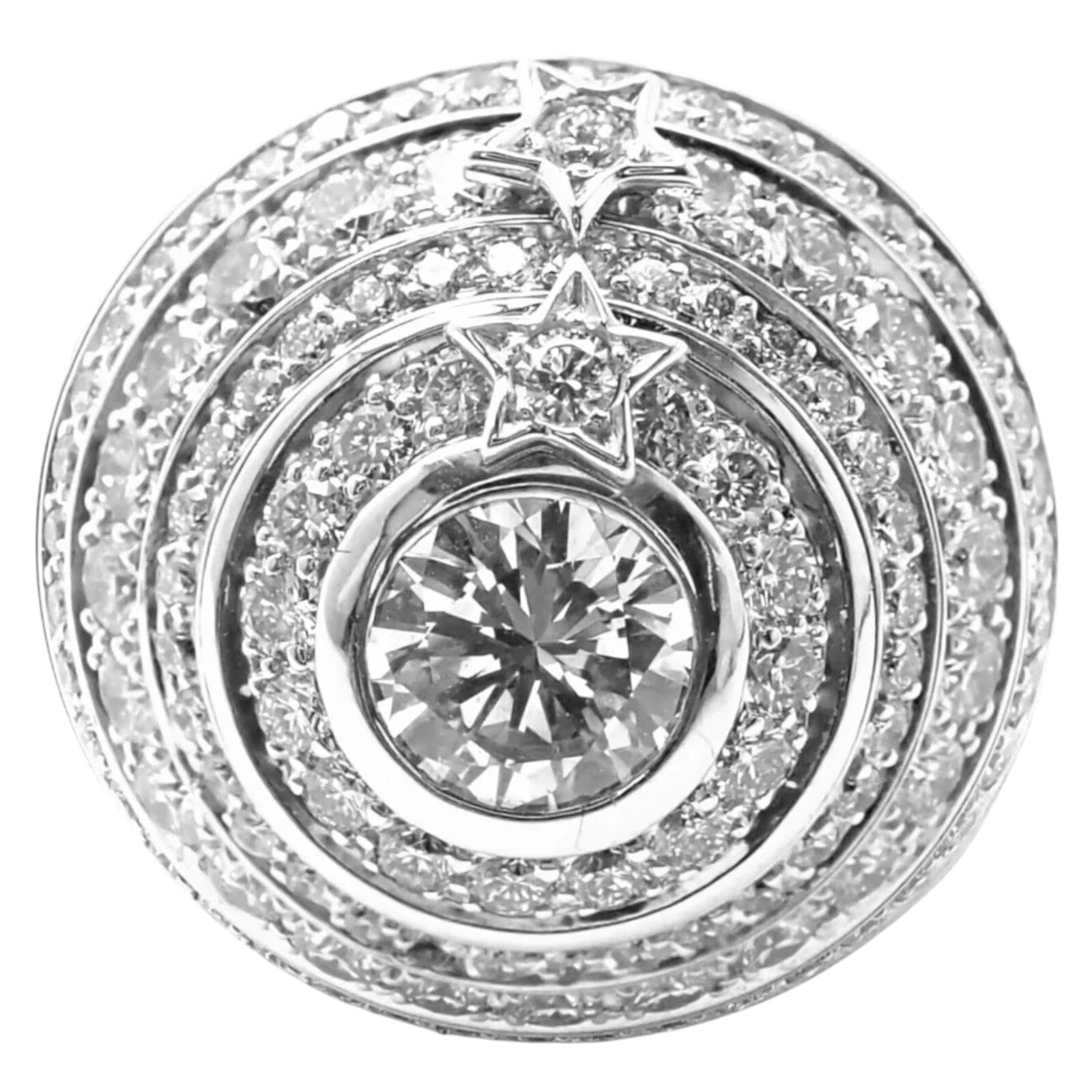 Authentic! Chanel Comete Star 18k White Gold Diamond Large Spinning Dome Ring | Fortrove