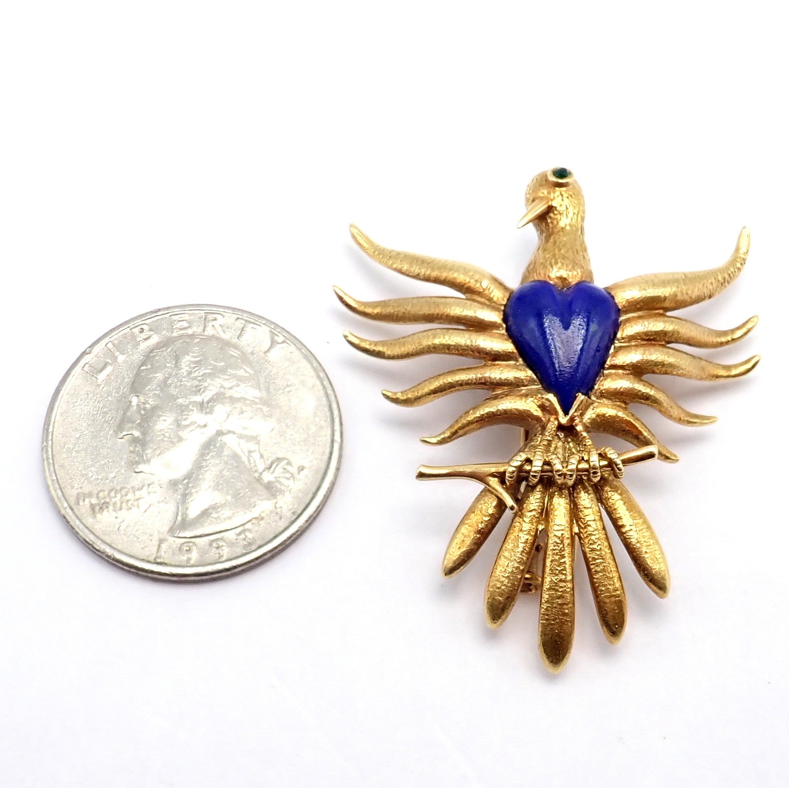 Rare! Tiffany & Co Schlumberger 18k Yellow Gold Lapis Phoenix Brooch Pin 1960's | Fortrove