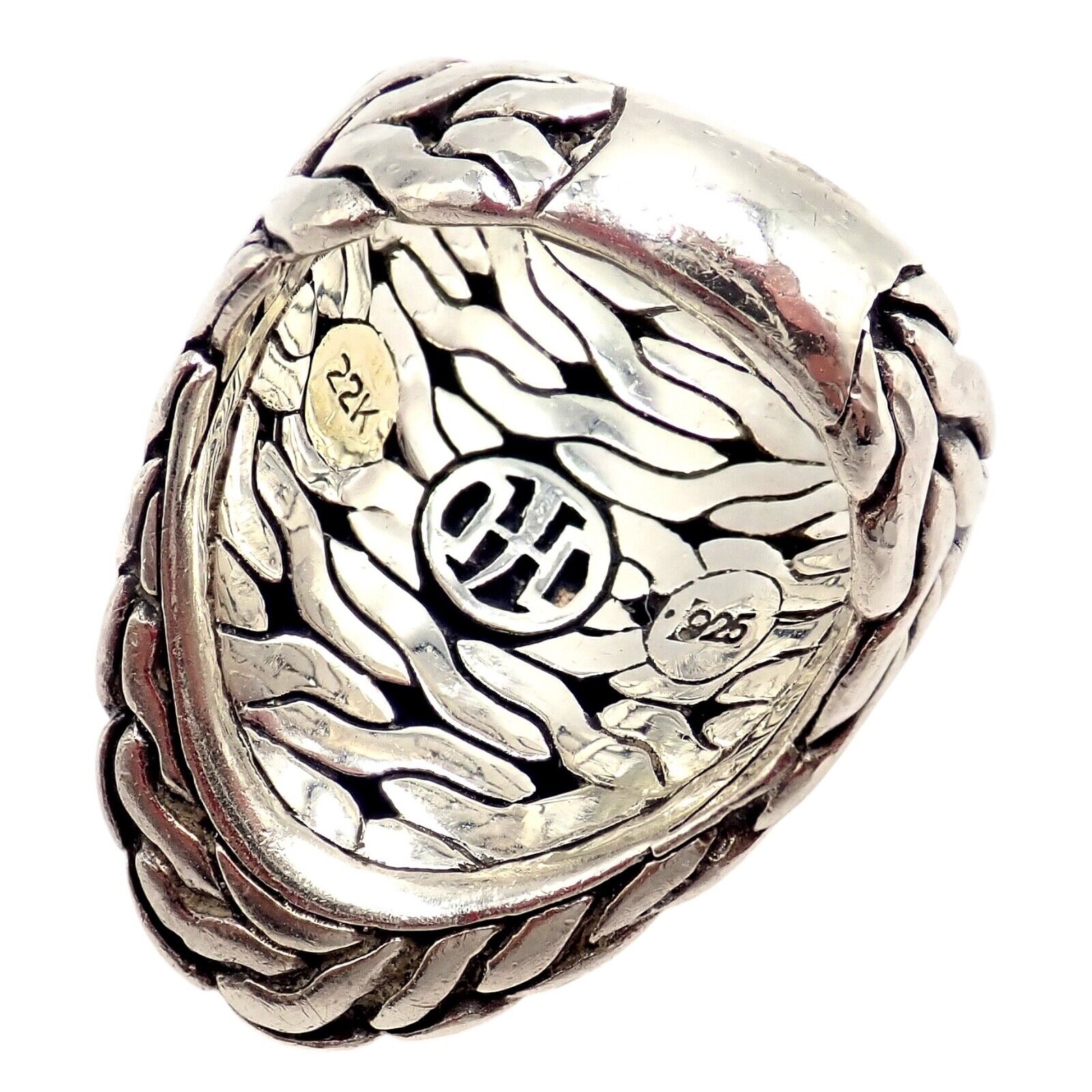 John Hardy JH Silver 22k Yellow Gold Classic Palu Saddle Cocktail Ring sz 7 | Fortrove