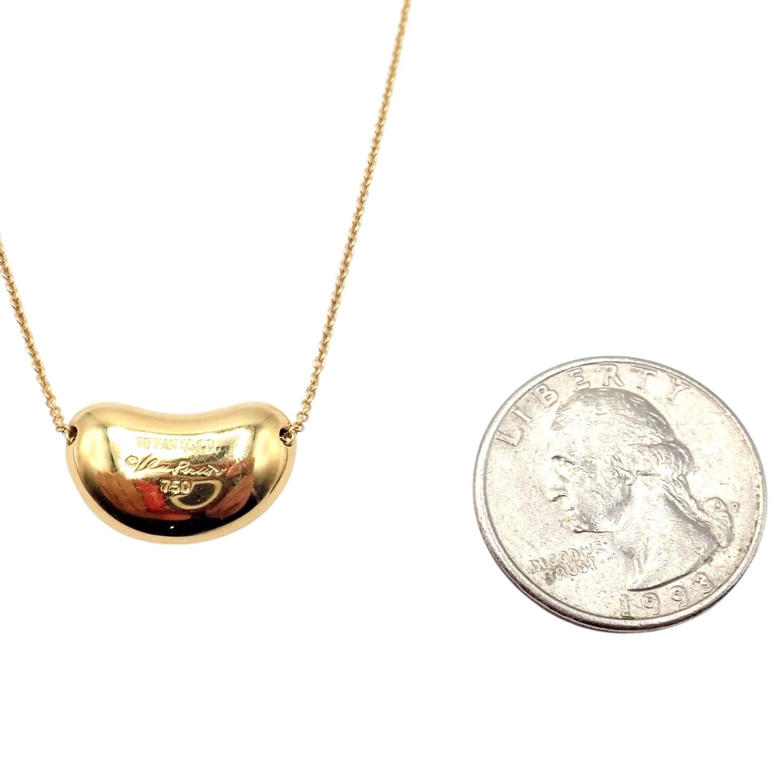 Authentic! Tiffany & Co Elsa Peretti 18k Yellow Gold Medium Bean Necklace | Fortrove