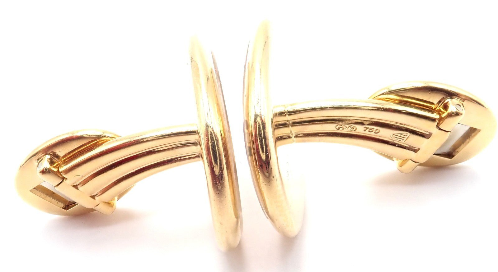 Rare! Patek Philippe 18k Yellow Gold Italian Flag Colors Enamel Large Cufflinks | Fortrove