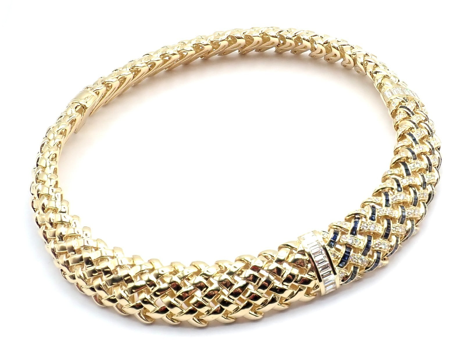 Tiffany & Co. Jewelry & Watches:Fine Jewelry:Necklaces & Pendants Authentic Tiffany & Co Vannerie 18k Yellow Gold Diamond Sapphire Weave Necklace