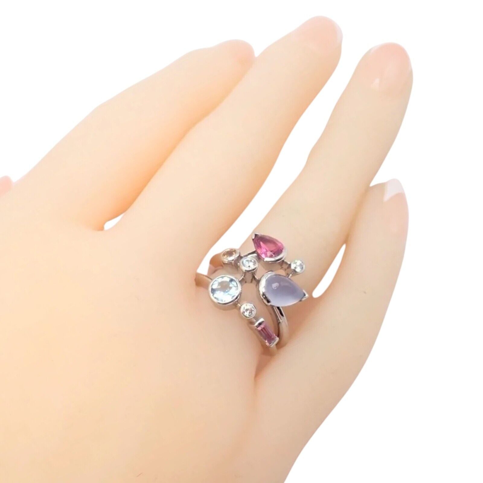 Authentic! Cartier Meli Melo Platinum Chalcedony Tourmaline Garnet Diamond Ring | Fortrove