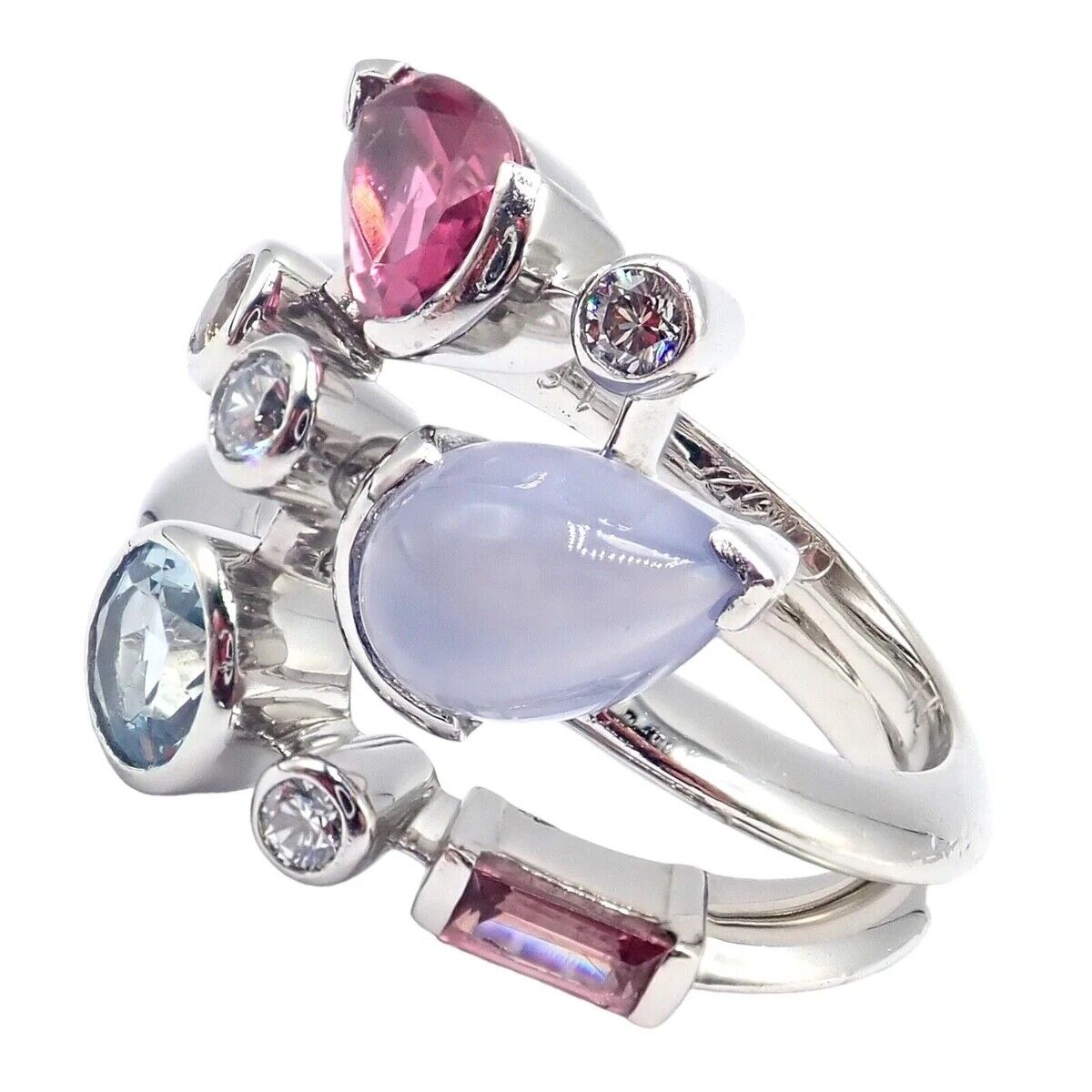 Authentic! Cartier Meli Melo Platinum Chalcedony Tourmaline Garnet Diamond Ring | Fortrove