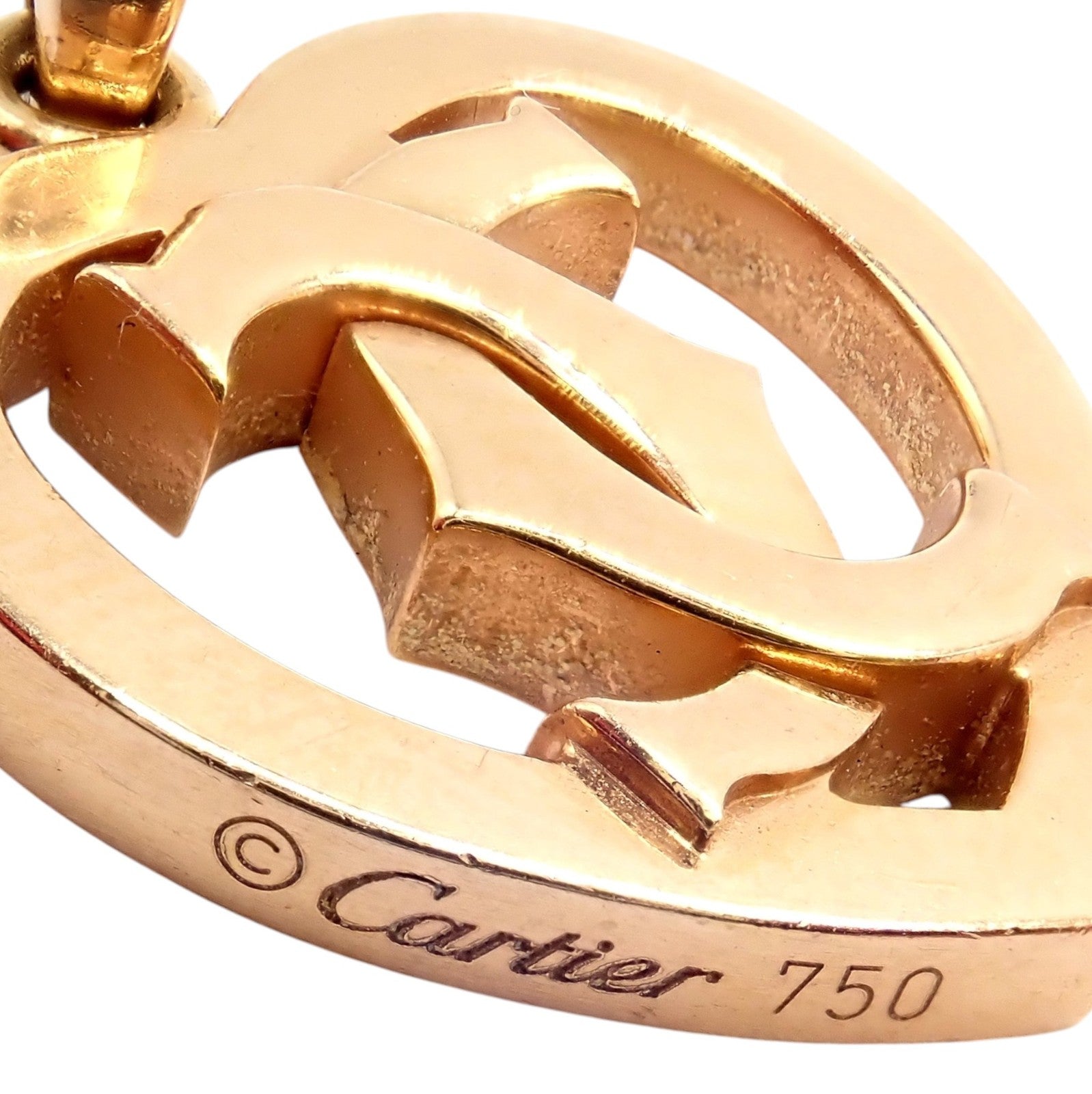 Authentic! Cartier 18k Rose Gold Double C Logo Heart Charm Pendant | Fortrove