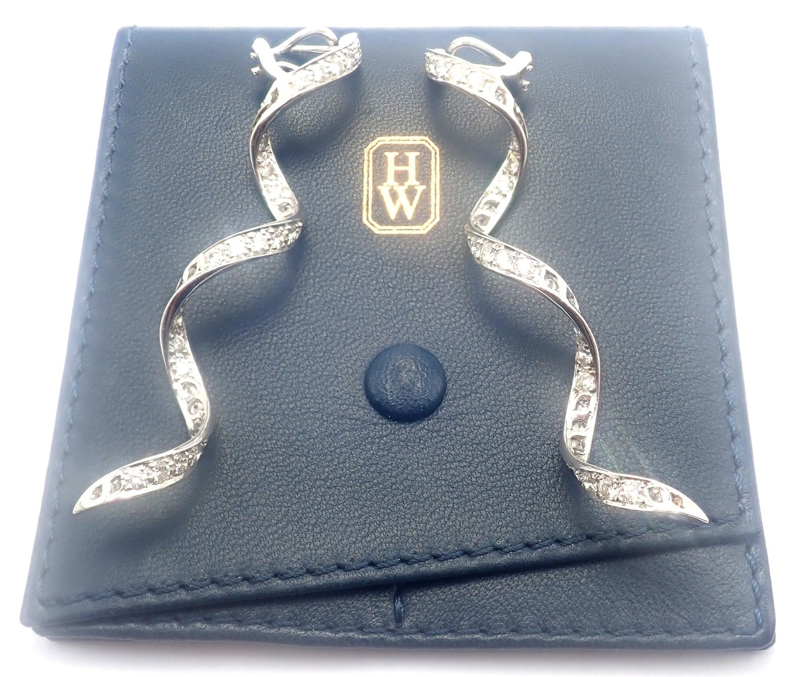 Authentic! Harry Winston Platinum Diamond Twisted Long Hanging Drop Earrings | Fortrove