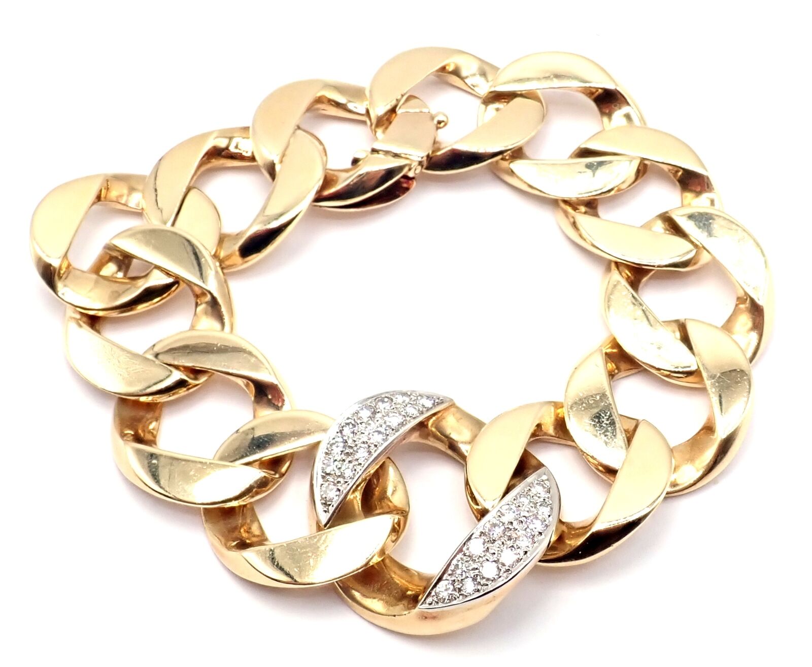 Rare Vintage Tiffany & Co 14k Yellow Gold Diamond Large Heavy Curb Link Bracelet | Fortrove