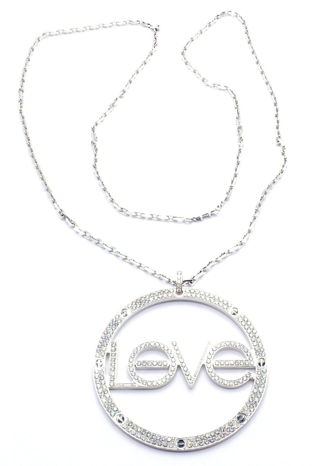 Authentic! Cartier 18k White Gold Diamond Ceramic Large Love Pendant Necklace | Fortrove