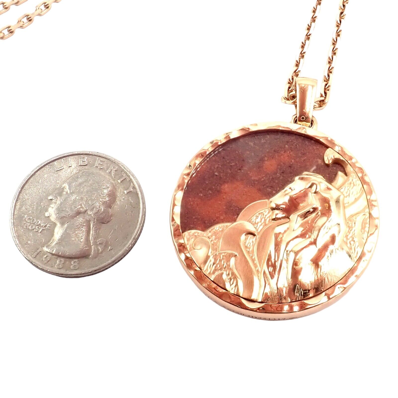Van Cleef & Arpels Zodiaque 18k Rose Gold Leo Pendant Red Jasper Necklace + Cert | Fortrove