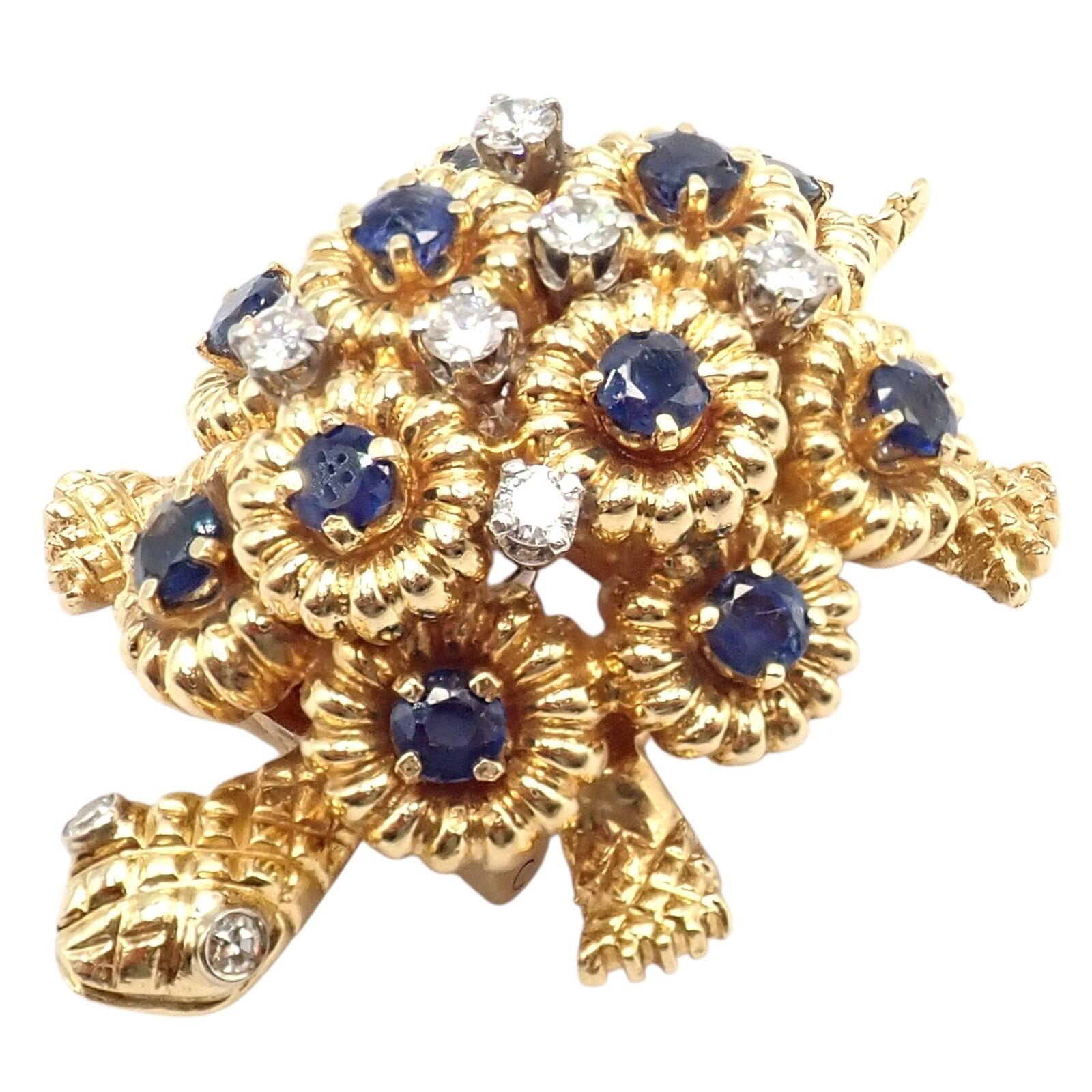 Rare! Authentic Tiffany & Co. Turtle 18k Yellow Gold Diamond Sapphire