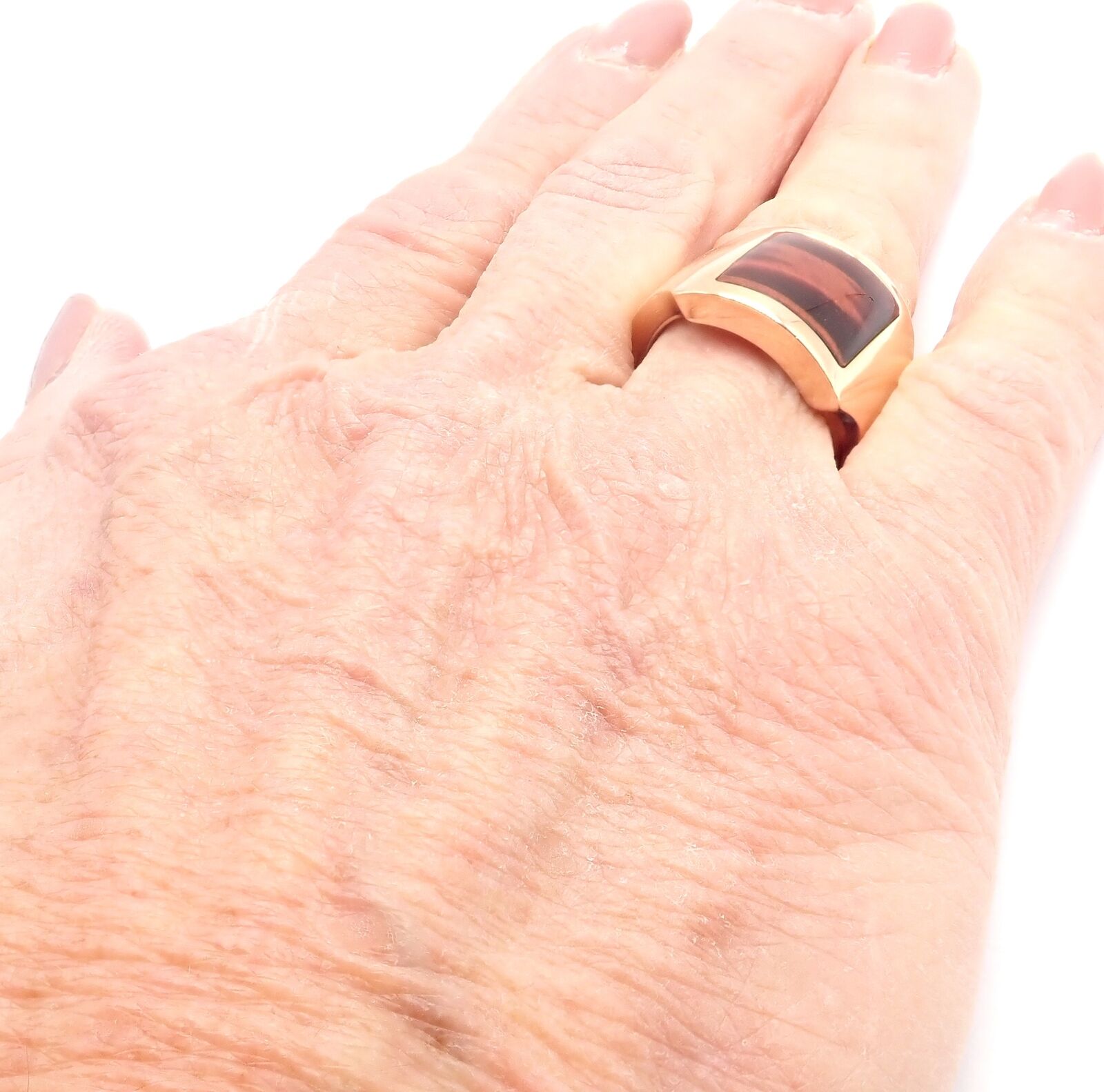 Authentic! Cartier 18k Rose Gold Santos Dumont Bull Eye Quartz Ring Certificate | Fortrove