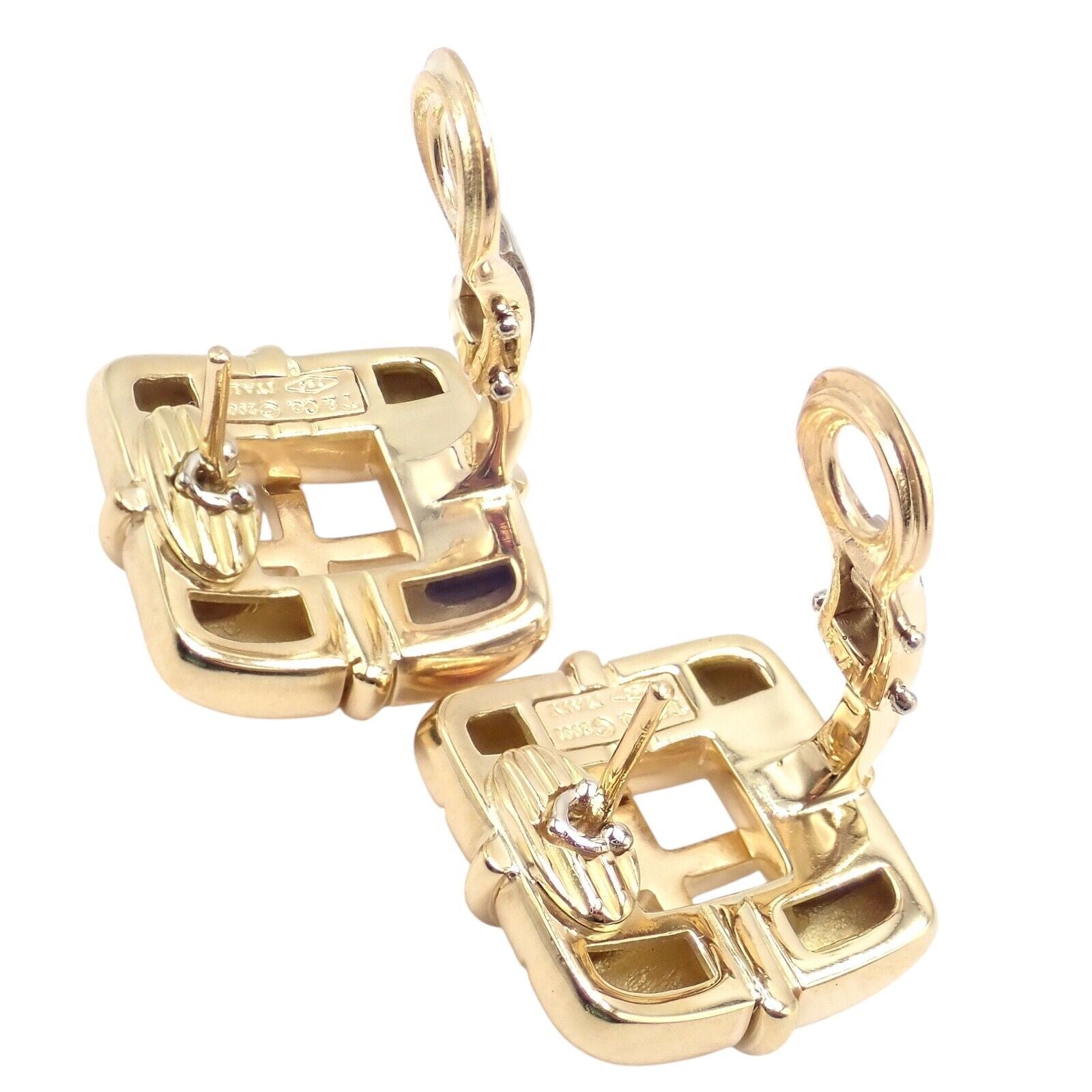 Rare! Vintage Tiffany & Co 18k Yellow Gold Square Window Biscayne Earrings 2001 | Fortrove