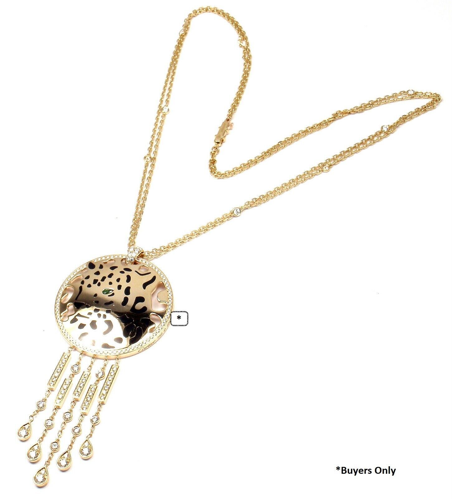 Cartier Jewelry & Watches:Fine Jewelry:Necklaces & Pendants Authentic! Cartier Panther 18k Yellow Gold Diamond Tsavorite Lacquer Necklace
