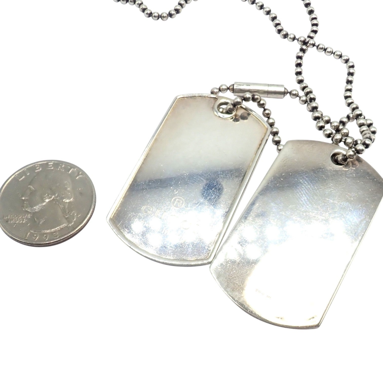 Authentic! Gucci Sterling Silver Double Dog Tag Necklace | Fortrove