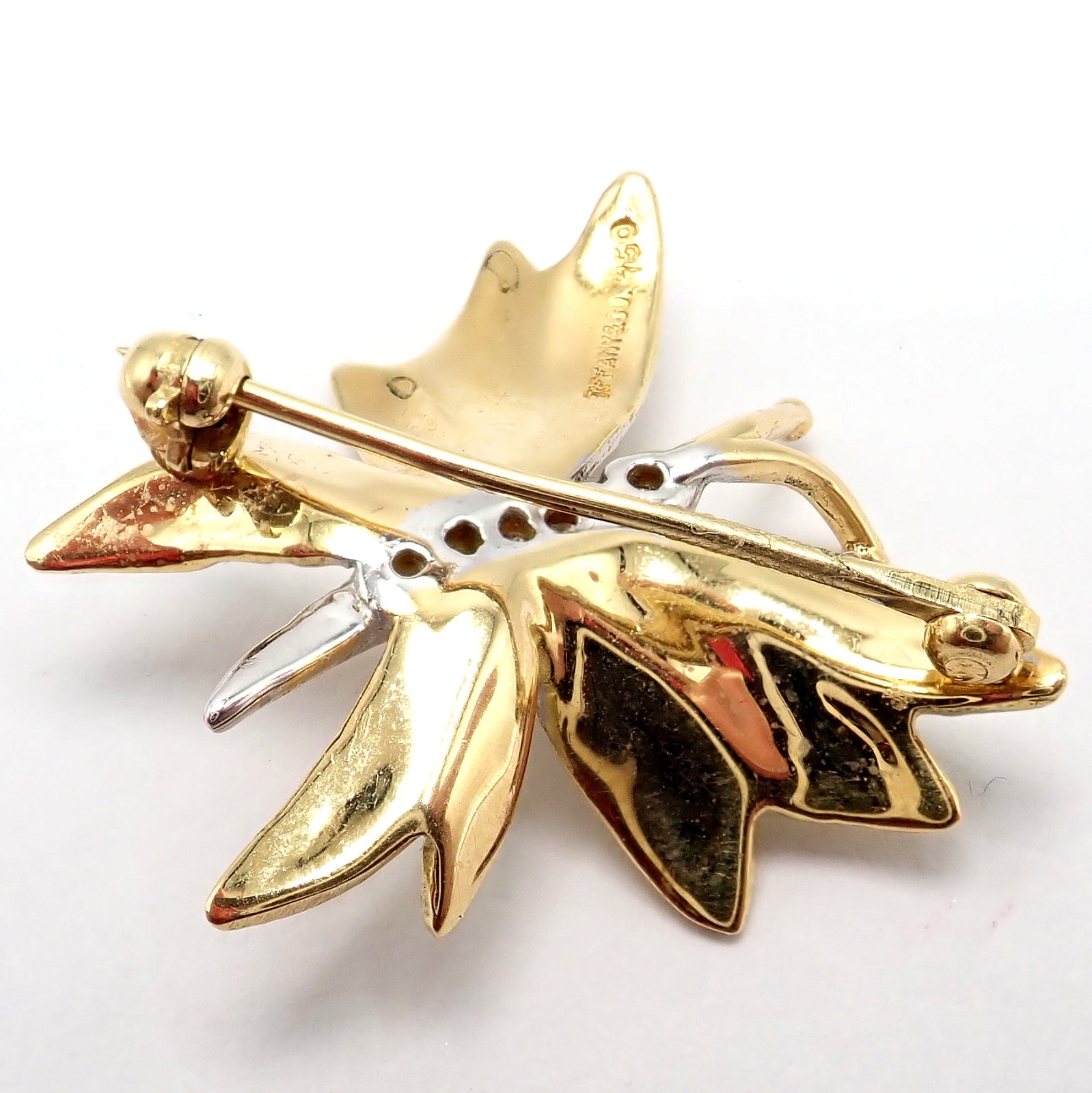 Authentic! Tiffany & Co 18k Yellow Gold Platinum Butterfly Diamond Pin Brooch | Fortrove