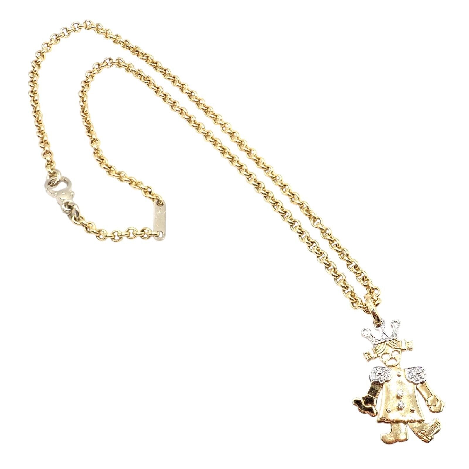 Pomellato 18k Yellow White Gold Animated XL Diamond Queen Pendant Link Necklace | Fortrove