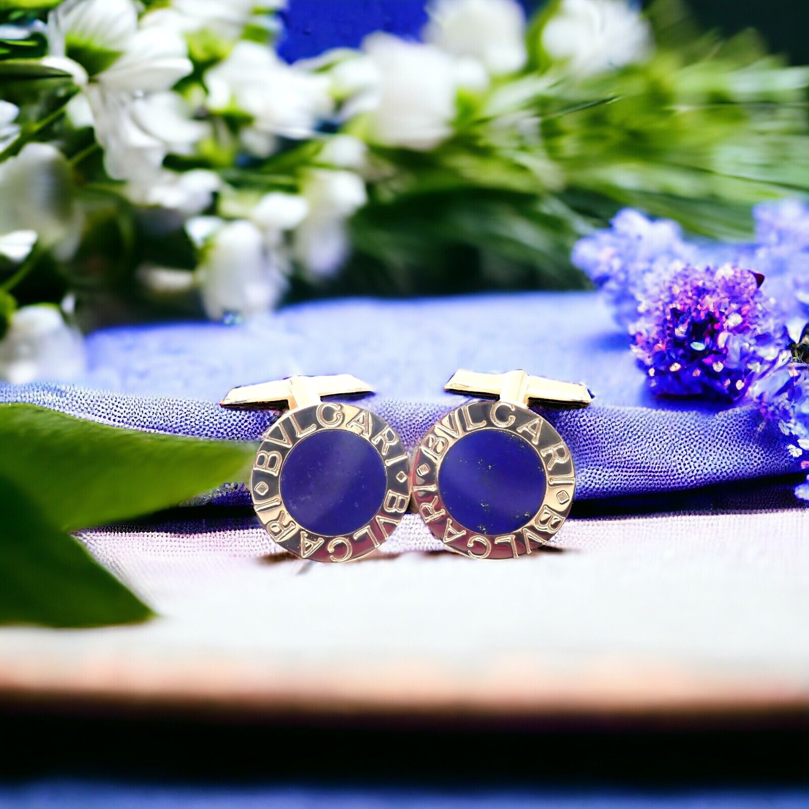 Authentic! Bvlgari Bulgari 18k Yellow Gold Lapis Lazuli Cufflinks | Fortrove