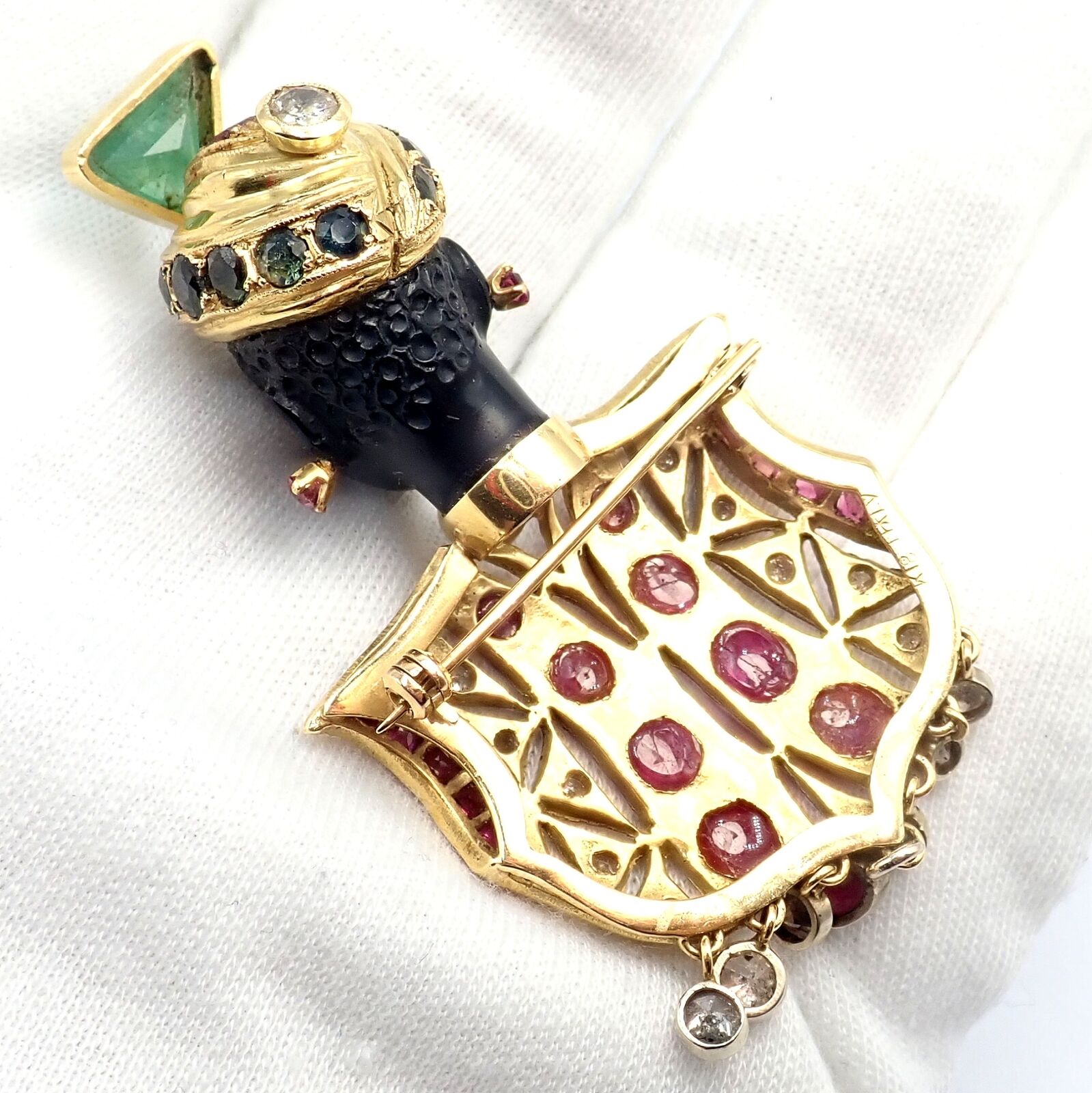 Rare! Ethel Merman Estate 18k Yellow Gold Large Blackamoor Diamond Ruby Brooch | Fortrove