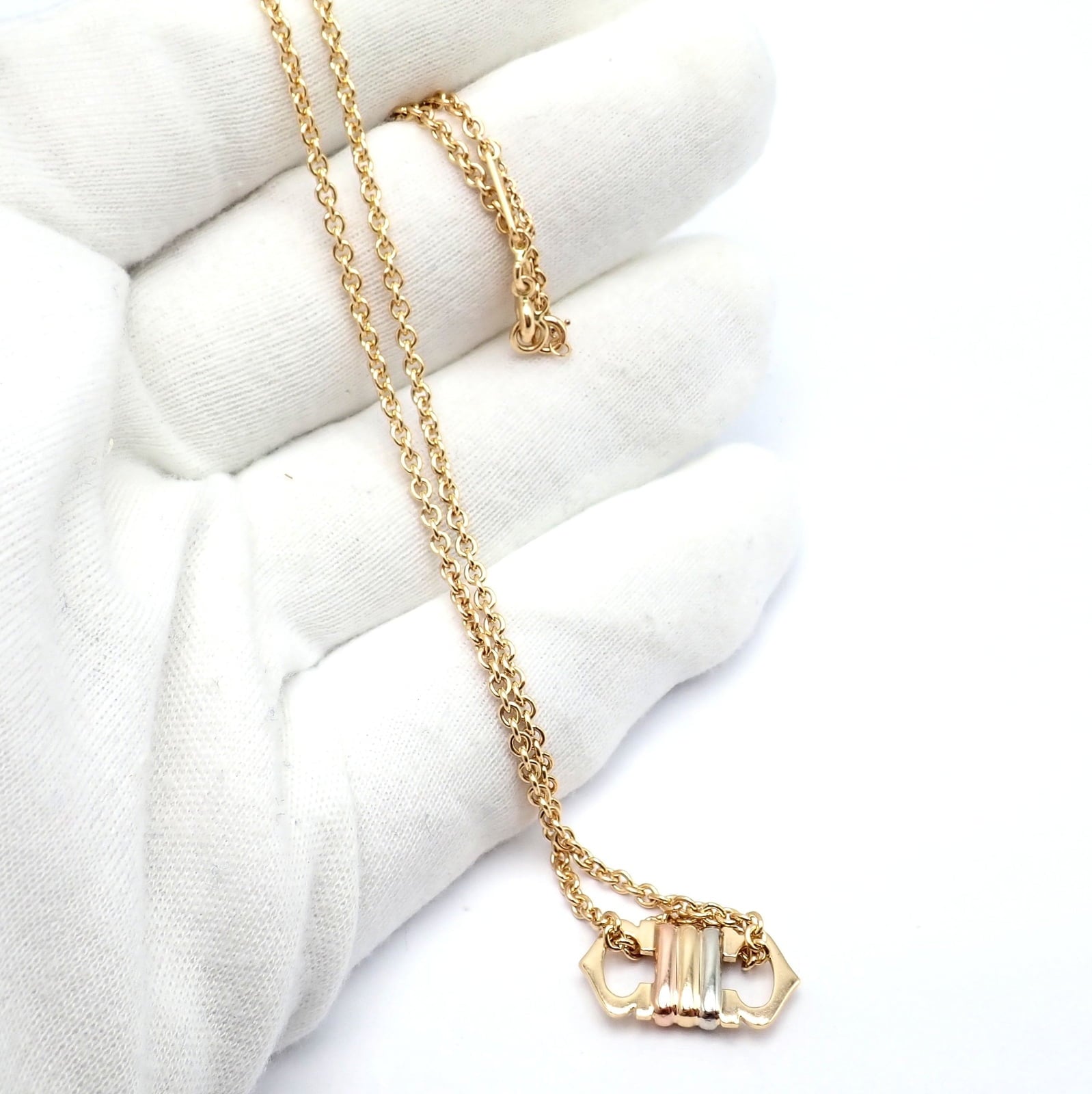 Cartier Jewelry & Watches:Fine Jewelry:Necklaces & Pendants Authentic! Cartier 18k TriColor Gold Double C Charm Pendant Necklace