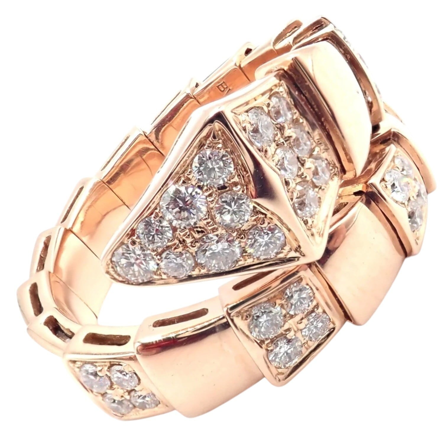 Bvlgari Jewelry & Watches:Fine Jewelry:Rings Authentic Bulgari Bvlgari Serpenti Viper 18k Rose Gold Diamond Band Ring Sz 8.75