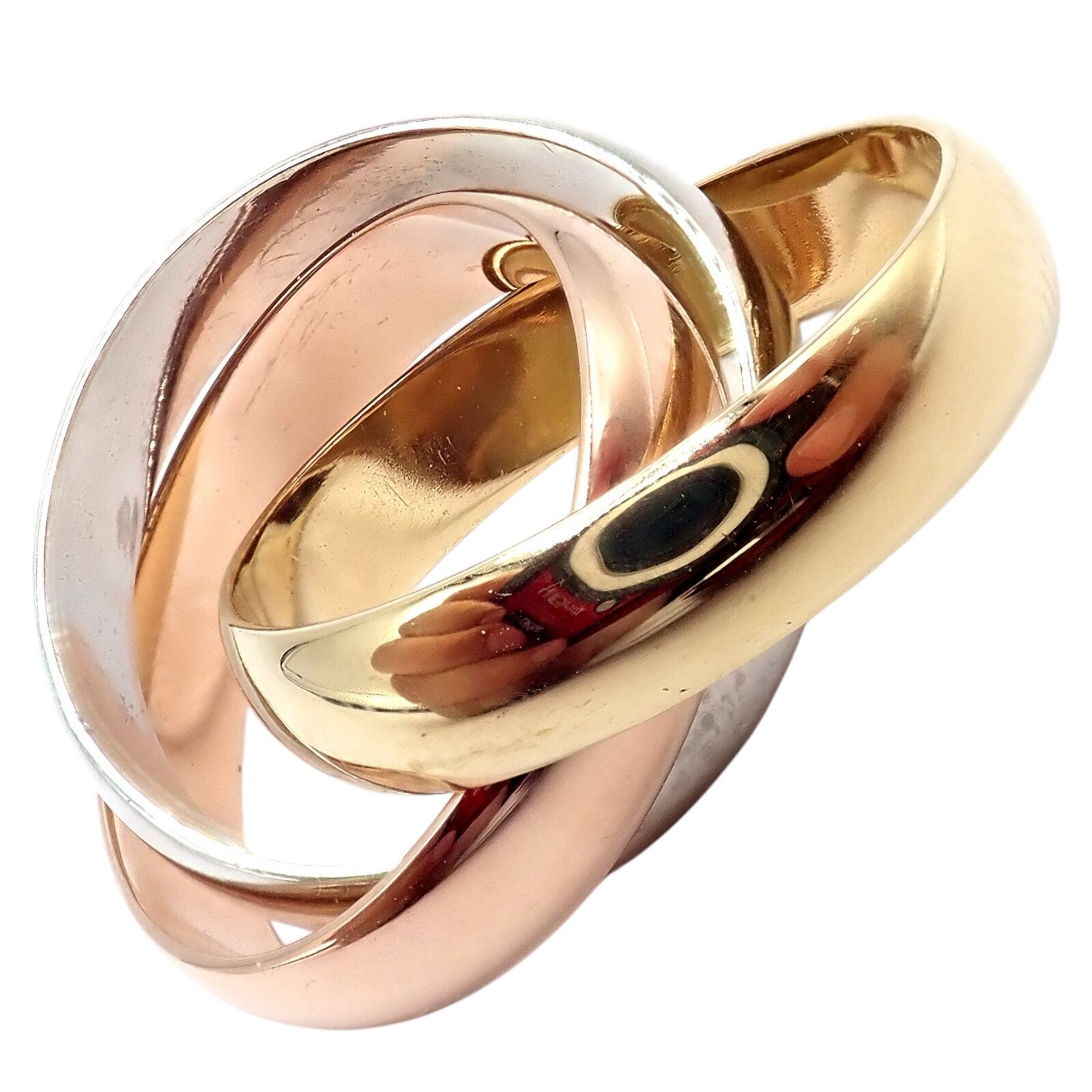 Authentic! Cartier Trinity 18k TriColor Gold Wide Band Ring + Papers sz 55 7.25 | Fortrove