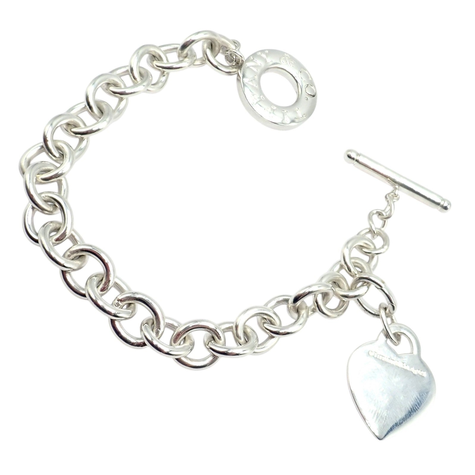 Tiffany & Co Silver Heart Tag Charm + Toggle Bracelet + Oval Jump