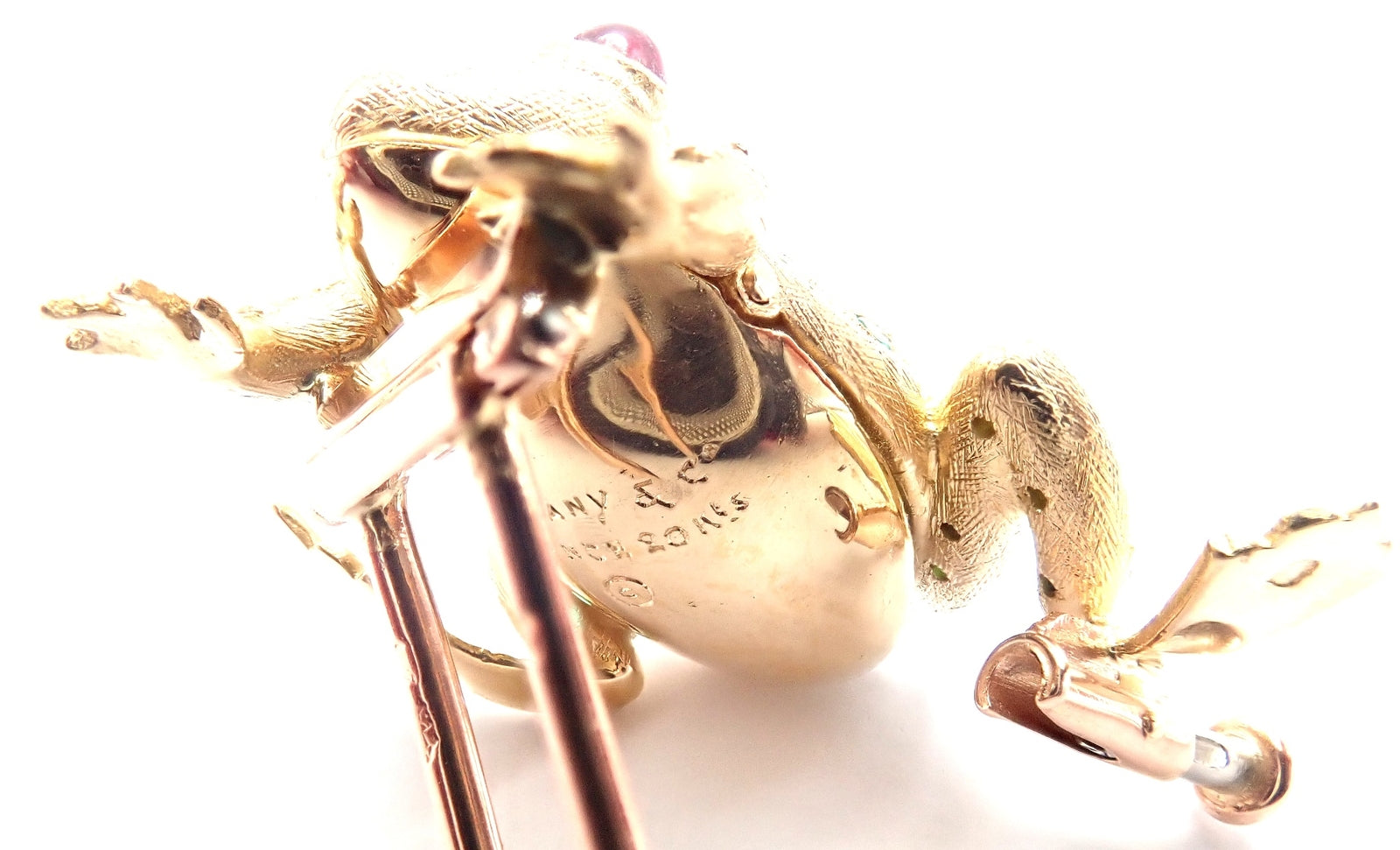 Vintage! Tiffany & Co. France 20k Yellow Gold Ruby Emerald Frog Pin Brooch | Fortrove