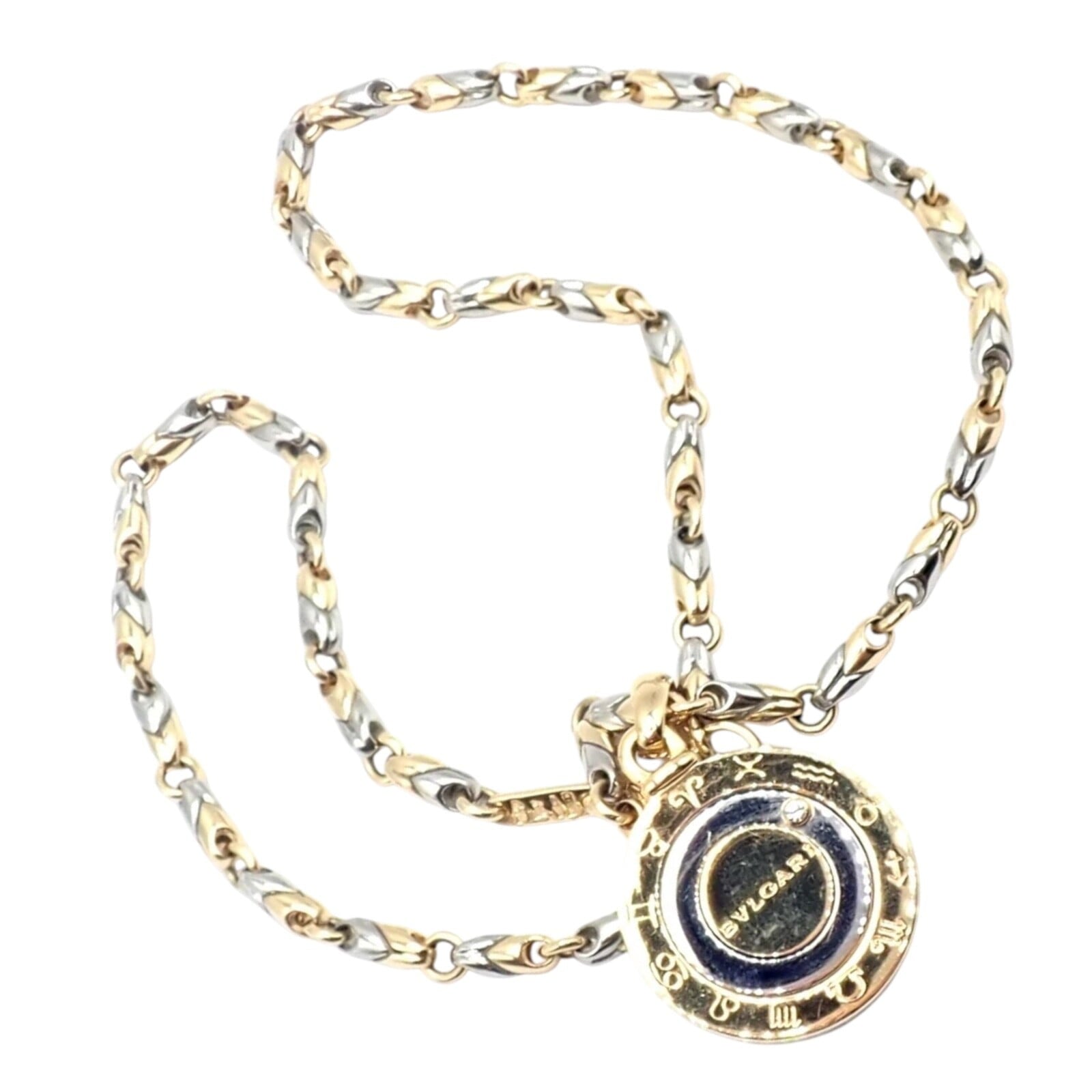 Bulgari Jewelry & Watches:Fine Jewelry:Necklaces & Pendants Authentic! Bulgari Bvlgari 18k Yellow Gold Steel Diamond Zodiac Pendant Necklace