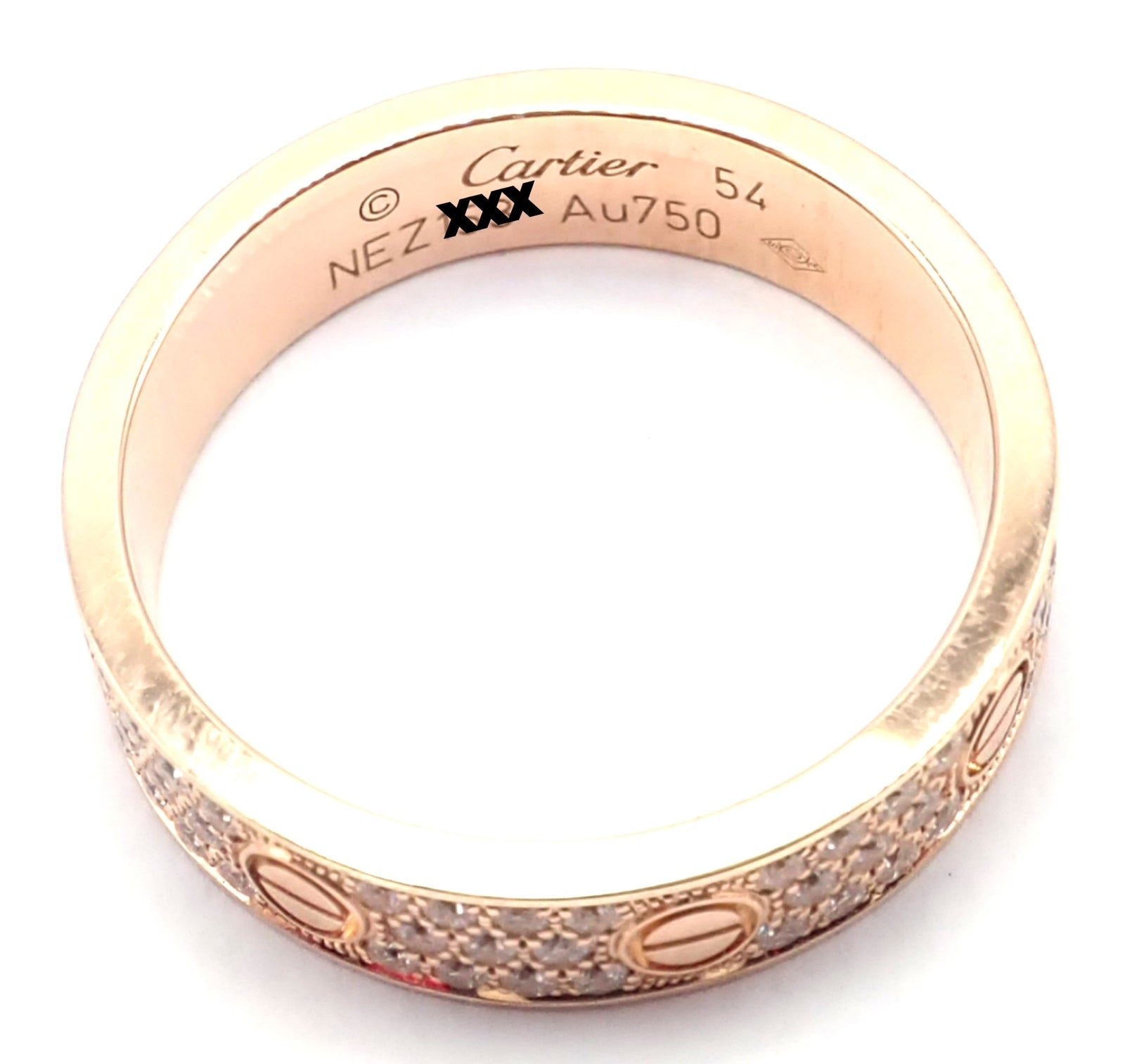 Authentic! Cartier Love 18k Rose Gold Diamond Paved Ring Size 54 US 6 3/4 | Fortrove