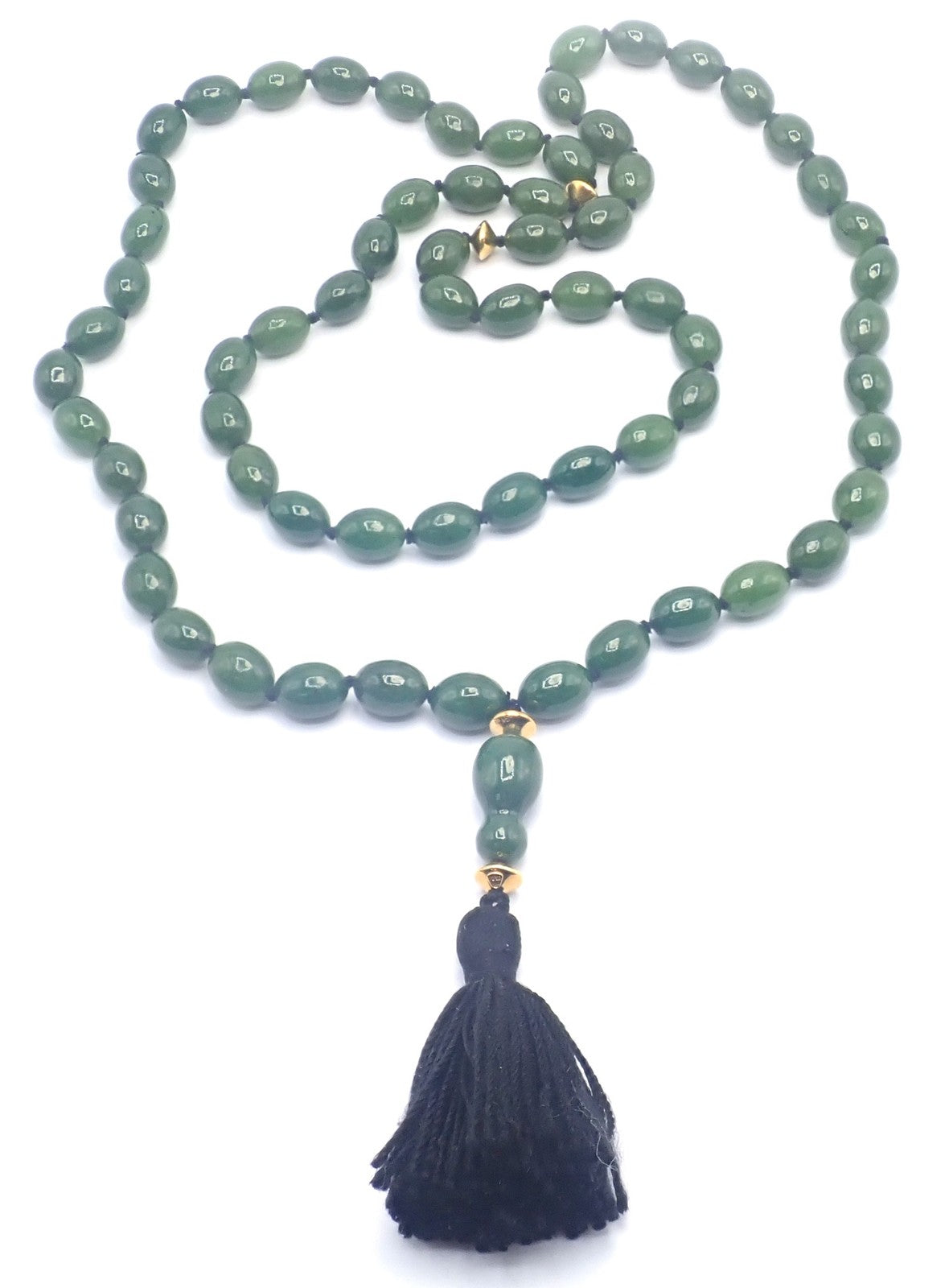 Authentic! Tiffany & Co Cummings 18k Yellow Gold Nephrite Jade Bead Necklace | Fortrove