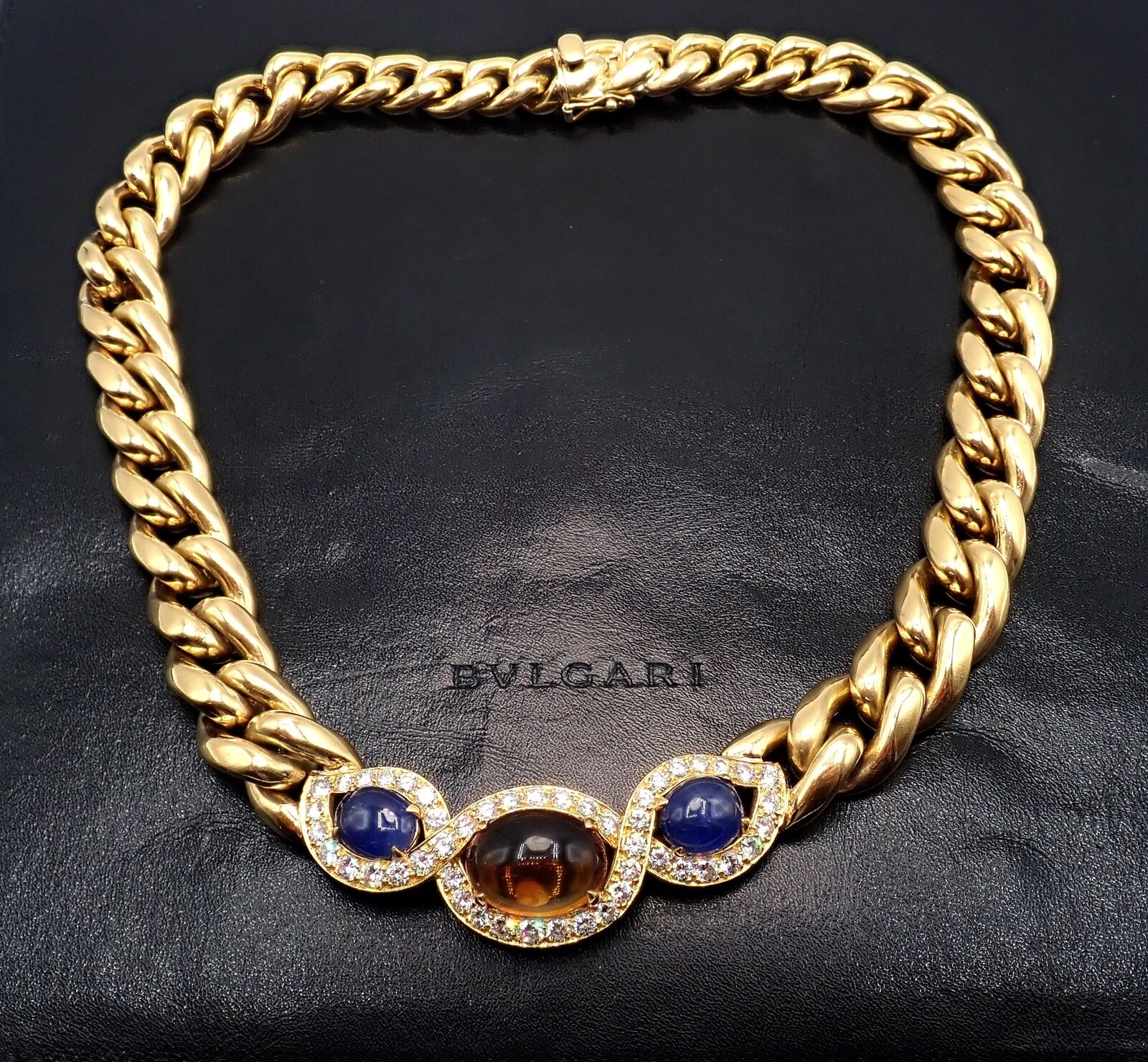 Bvlgari Bulgari 18k Yellow Gold Diamond Citrine Sapphire Link Necklace Paper | Fortrove