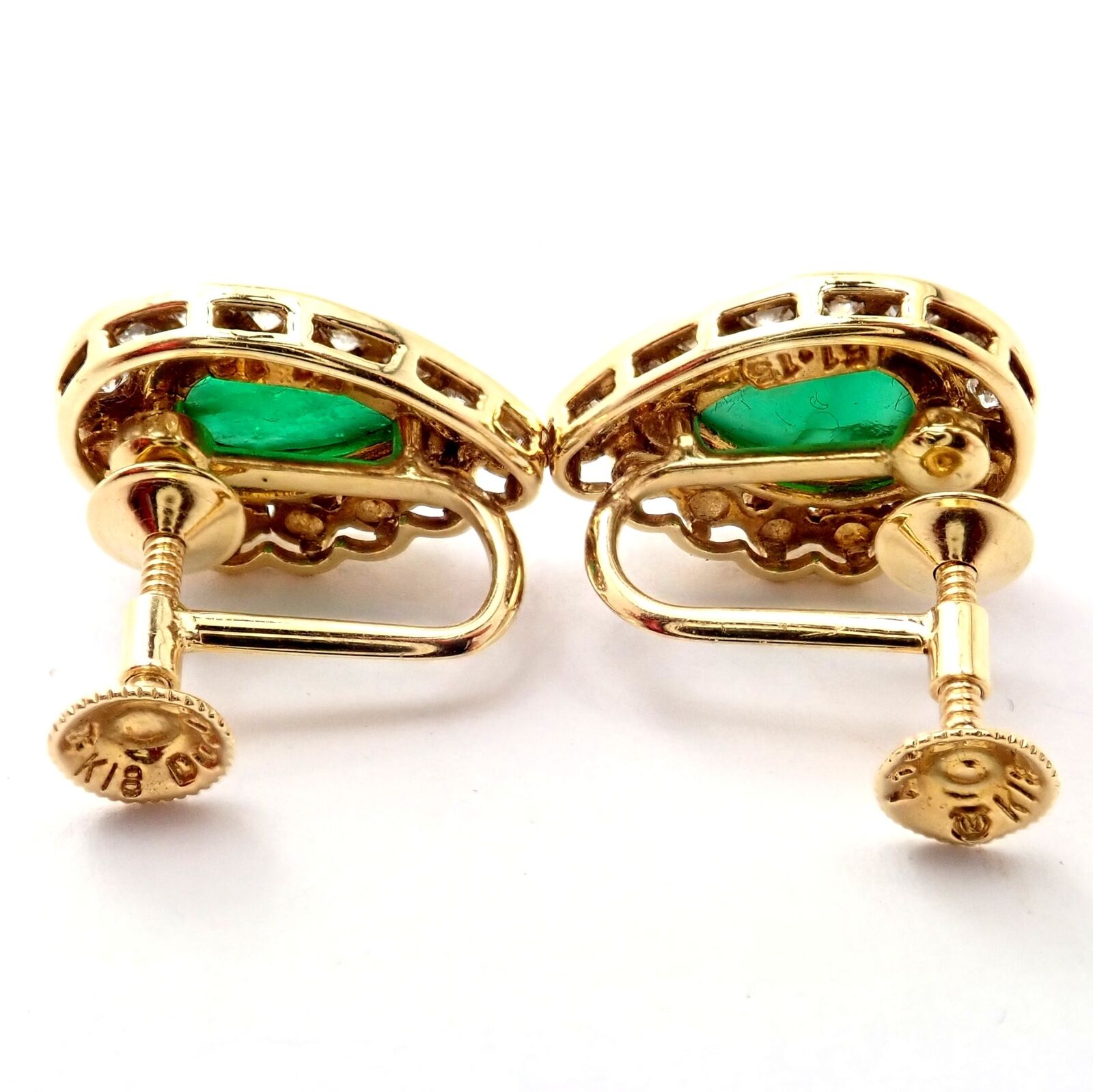 Authentic! Mikimoto 18k Yellow Gold Diamond Teardrop Emerald Screw Back Earrings | Fortrove