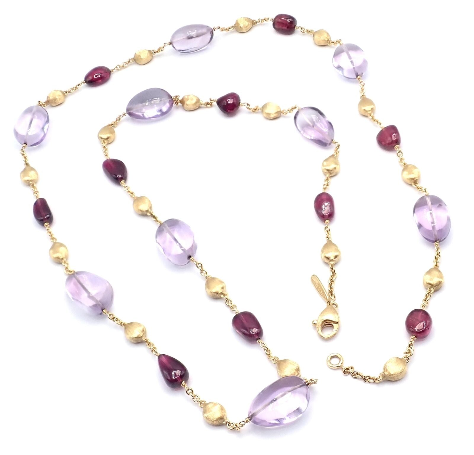 Authentic! Marco Bicego 18k Yellow Gold Amethyst Rhodolite Garnet 31" Necklace | Fortrove