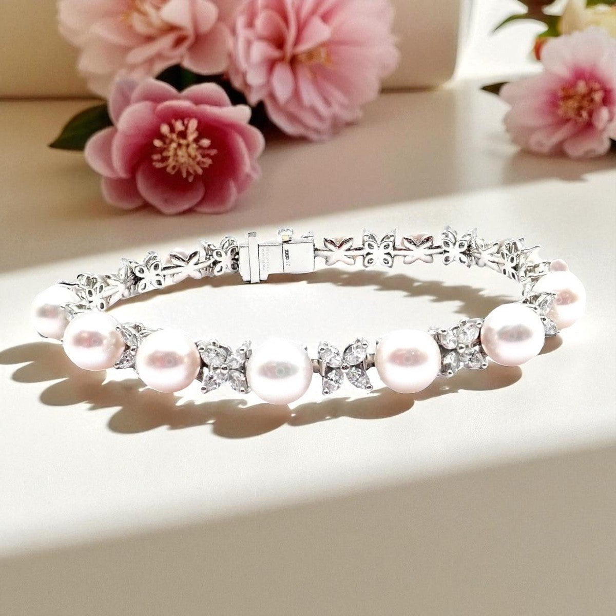 Tiffany & Co. Jewelry & Watches:Fine Jewelry:Bracelets & Charms Tiffany & Co Victoria Platinum Diamond Akoya Cultured Pearl Line Tennis Bracelet