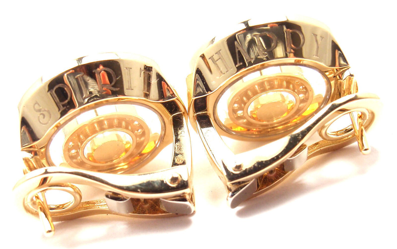 Authentic! Chopard 18k Yellow Gold Happy Spirit Diamond Earrings | Fortrove