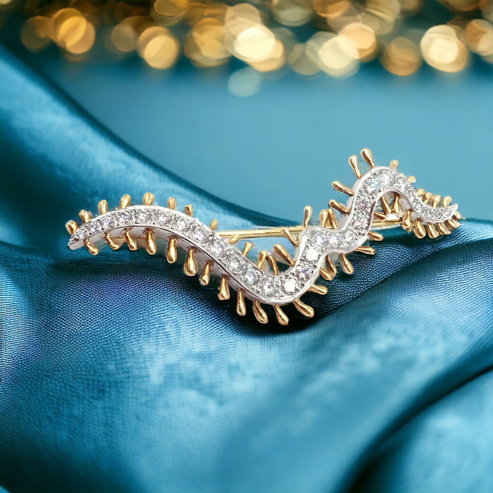 Vintage Tiffany & Co. Platinum 18k Yellow Gold Diamond Centipede Pin Brooch 1988 | Fortrove