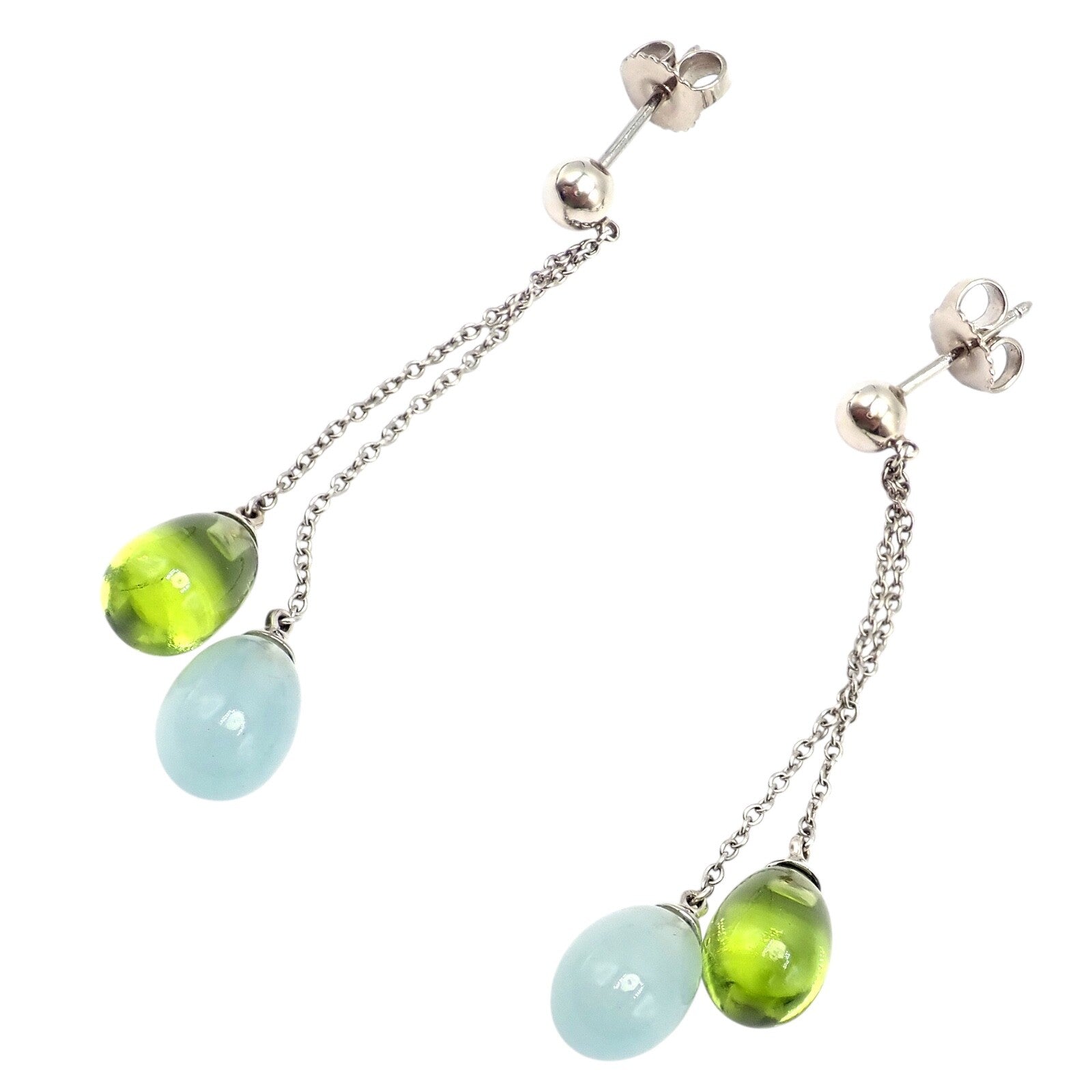 Authentic! Tiffany & Co 18k White Gold Rainbow Drop Peridot Chalcedony Earrings | Fortrove