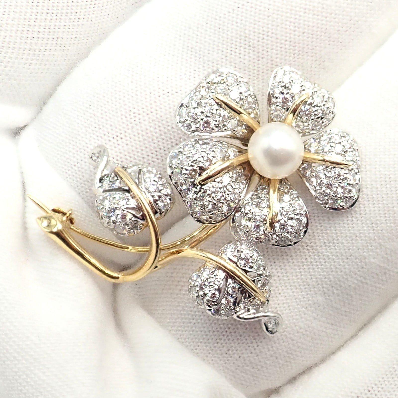 Tiffany & Co. Jewelry & Watches:Fine Jewelry:Brooches & Pins Vintage! Tiffany & Co 18k Yellow Gold Platinum Diamond Pearl Pin Brooch