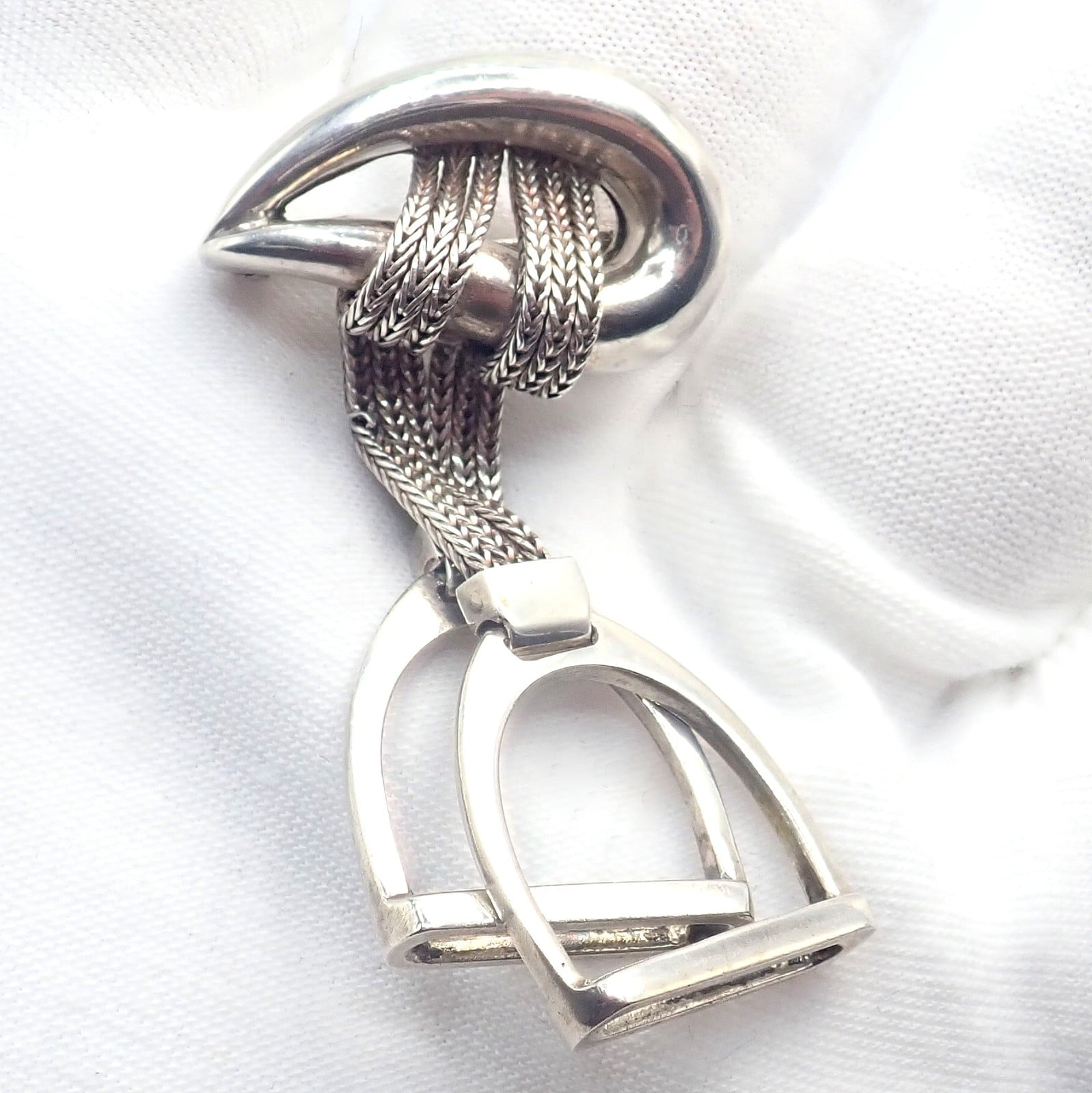HERMÈS Jewelry & Watches:Fine Jewelry:Brooches & Pins Authentic! Hermes Sterling Silver Double Stirrup Brooch Pin