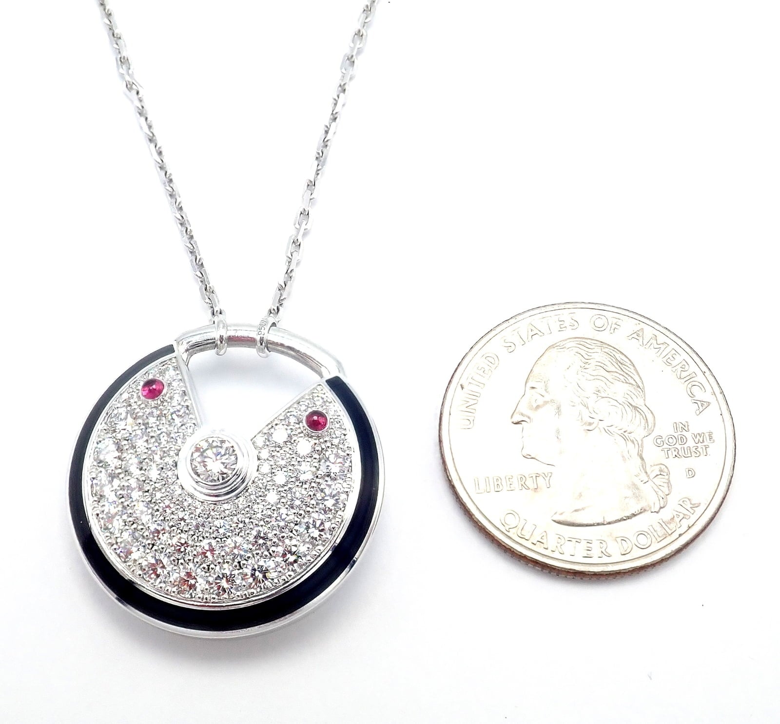Cartier Jewelry & Watches:Fine Jewelry:Necklaces & Pendants Authentic! Cartier Amulette 18k White Gold Diamond Ruby Large Pendant Necklace