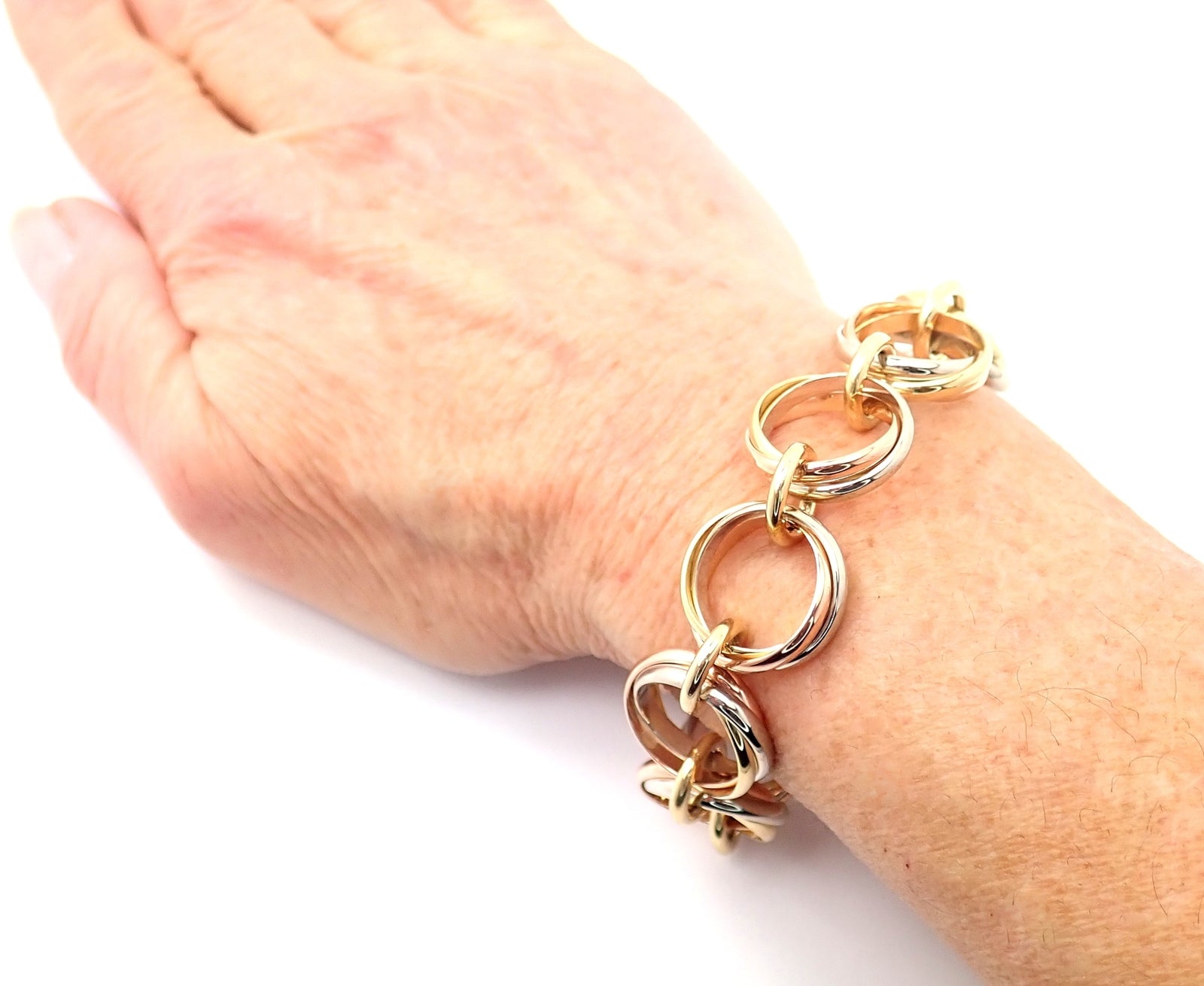 Authentic! Cartier Trinity 18k Multi Color Gold Round Wide Link Bracelet | Fortrove