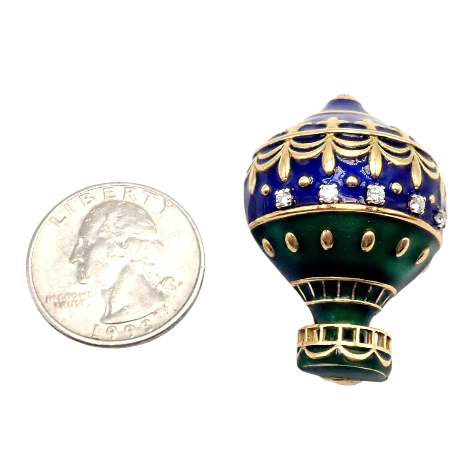 Authentic! Christian Dior 18k Yellow Gold Diamond Enamel Jules Verne Pin Brooch | Fortrove