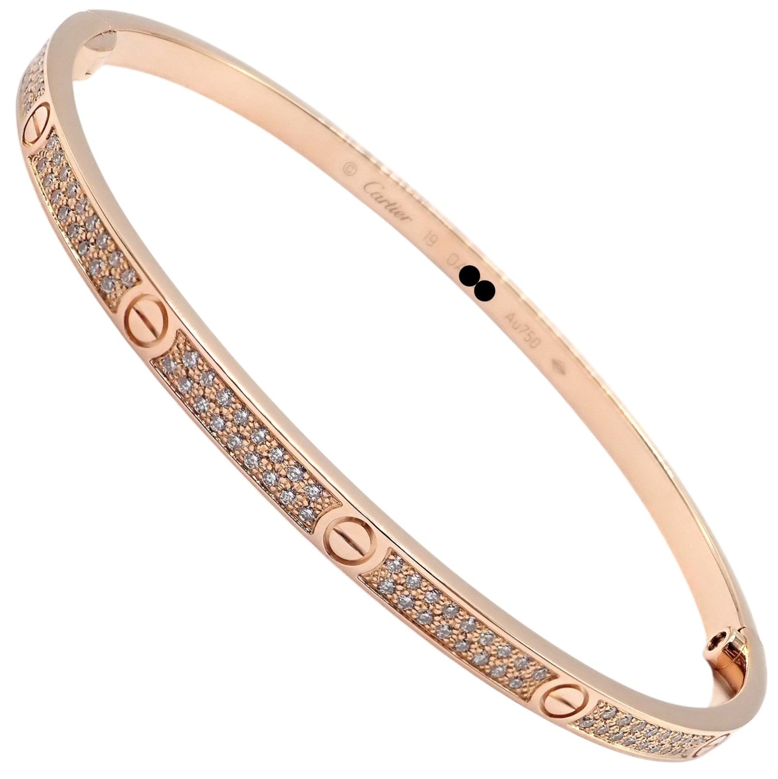 Cartier Love 18k Rose Gold Pave Diamond Thin Bangle Bracelet Sz 19 + Cert | Fortrove