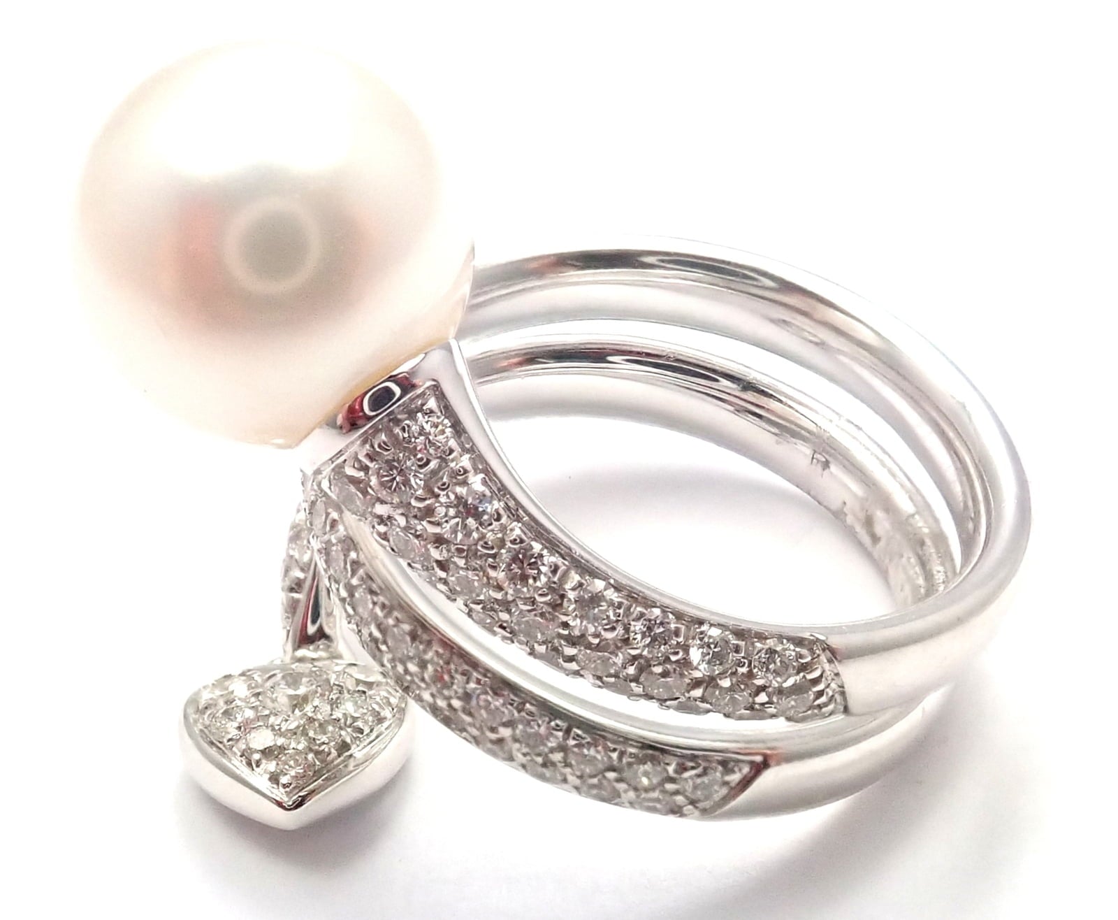 Mikimoto Jewelry & Watches:Fine Jewelry:Rings Rare! Authentic Mikimoto 18k White Gold Diamond South Sea Pearl Heart Ring Cert.