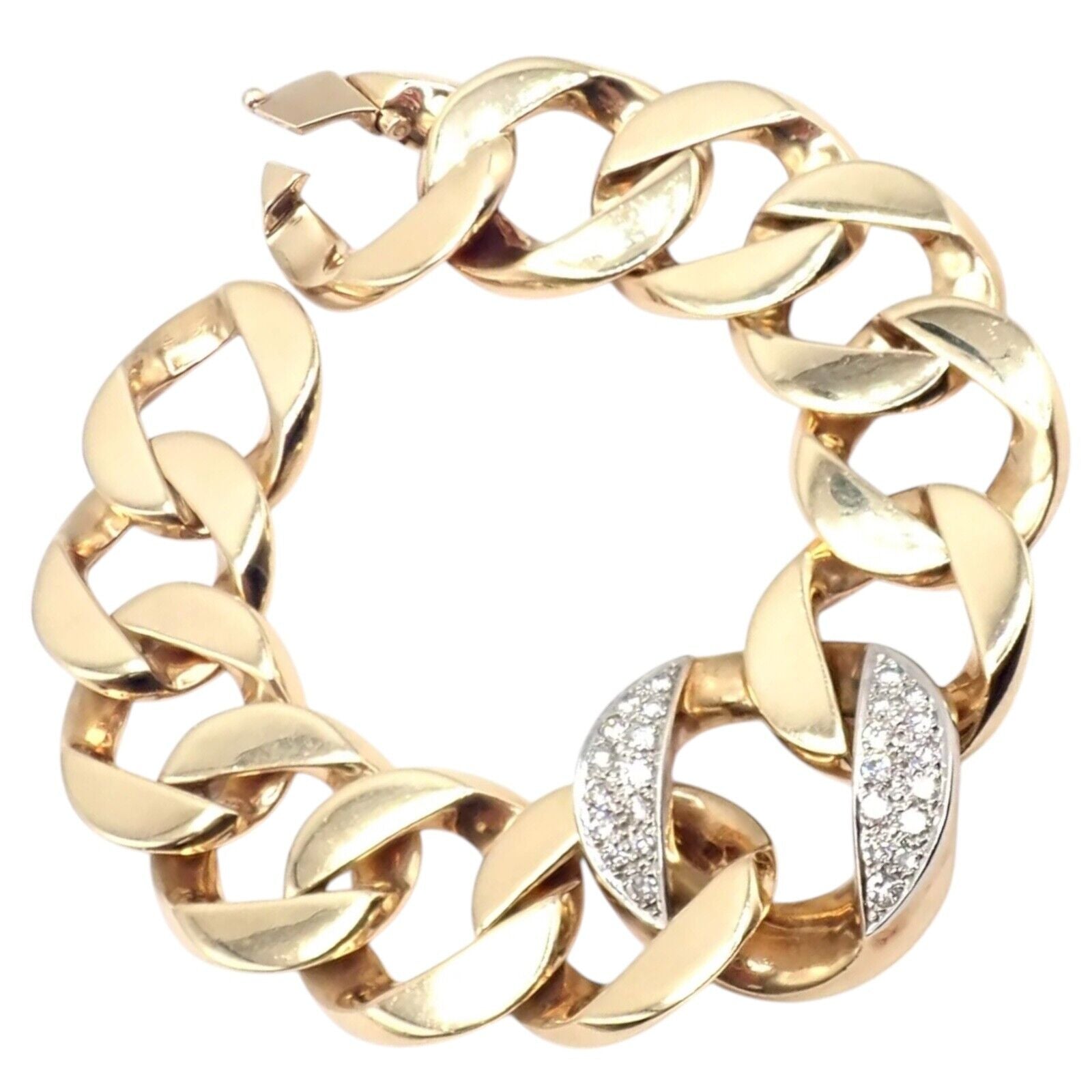 Rare Vintage Tiffany & Co 14k Yellow Gold Diamond Large Heavy Curb Link Bracelet | Fortrove
