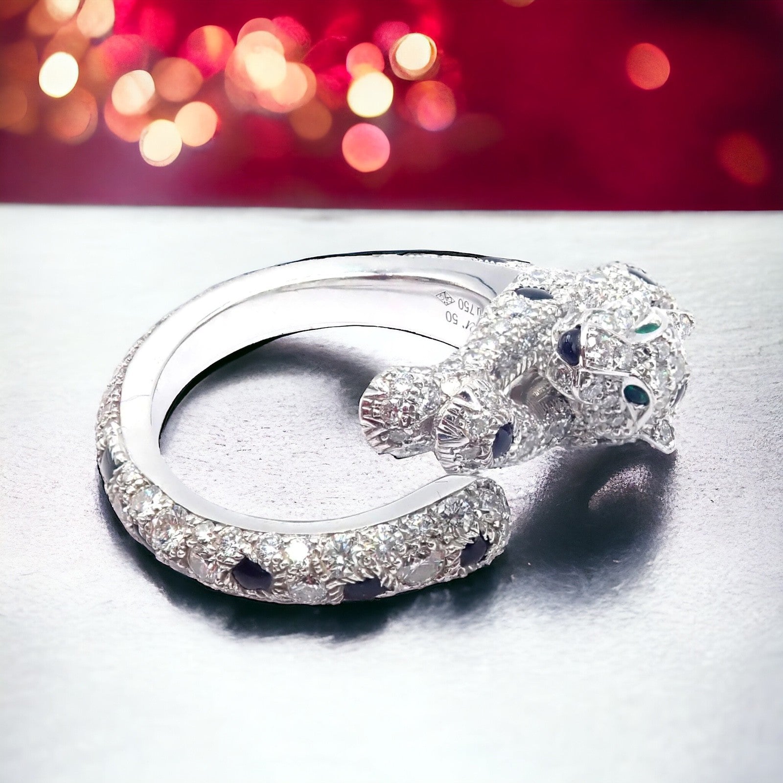 Authentic! Cartier Panther Panthere 18k White Gold Diamond Onyx Ring Paper | Fortrove