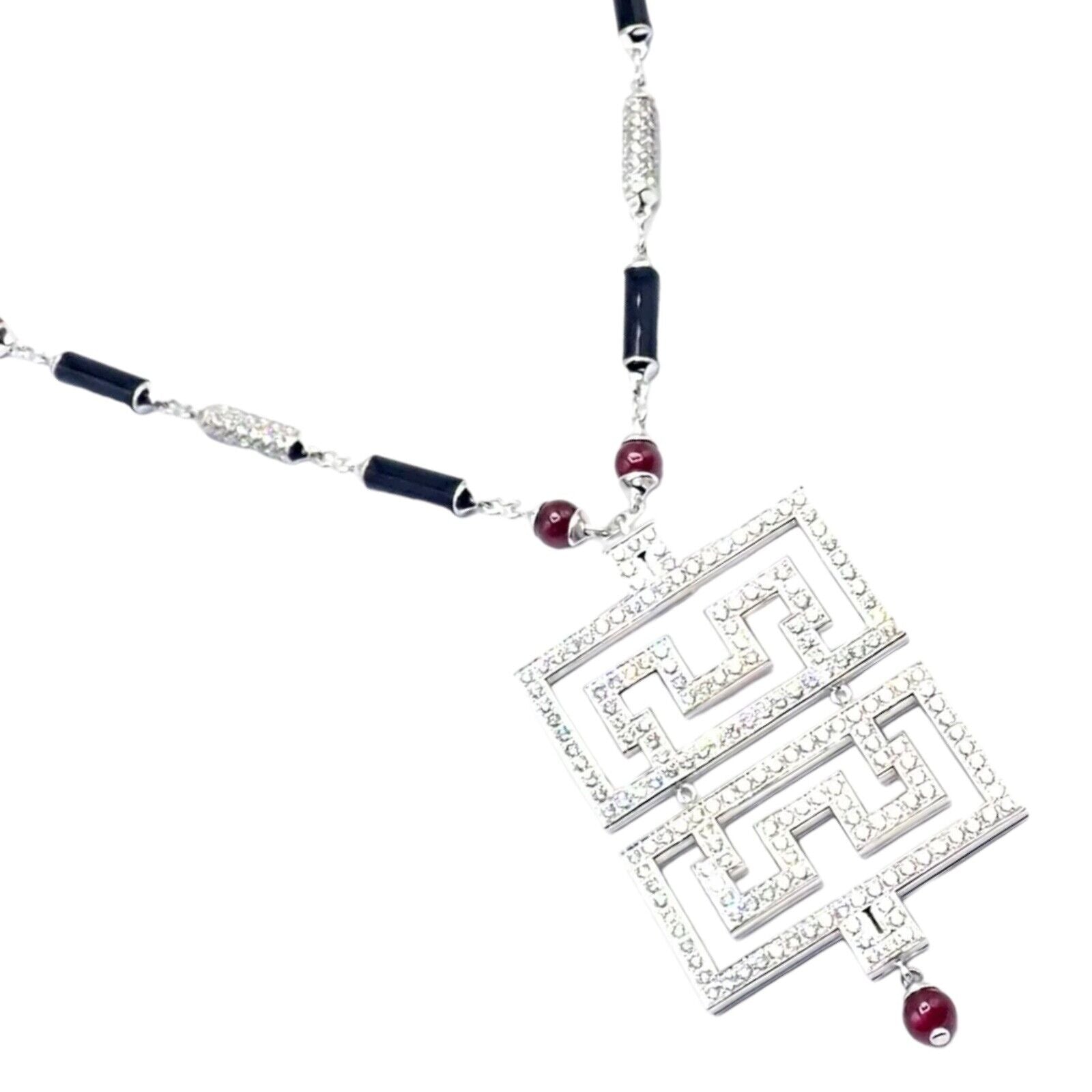 Cartier Le Baiser Du Dragon 18k White Gold Onyx Ruby Diamond Pendant Necklace | Fortrove