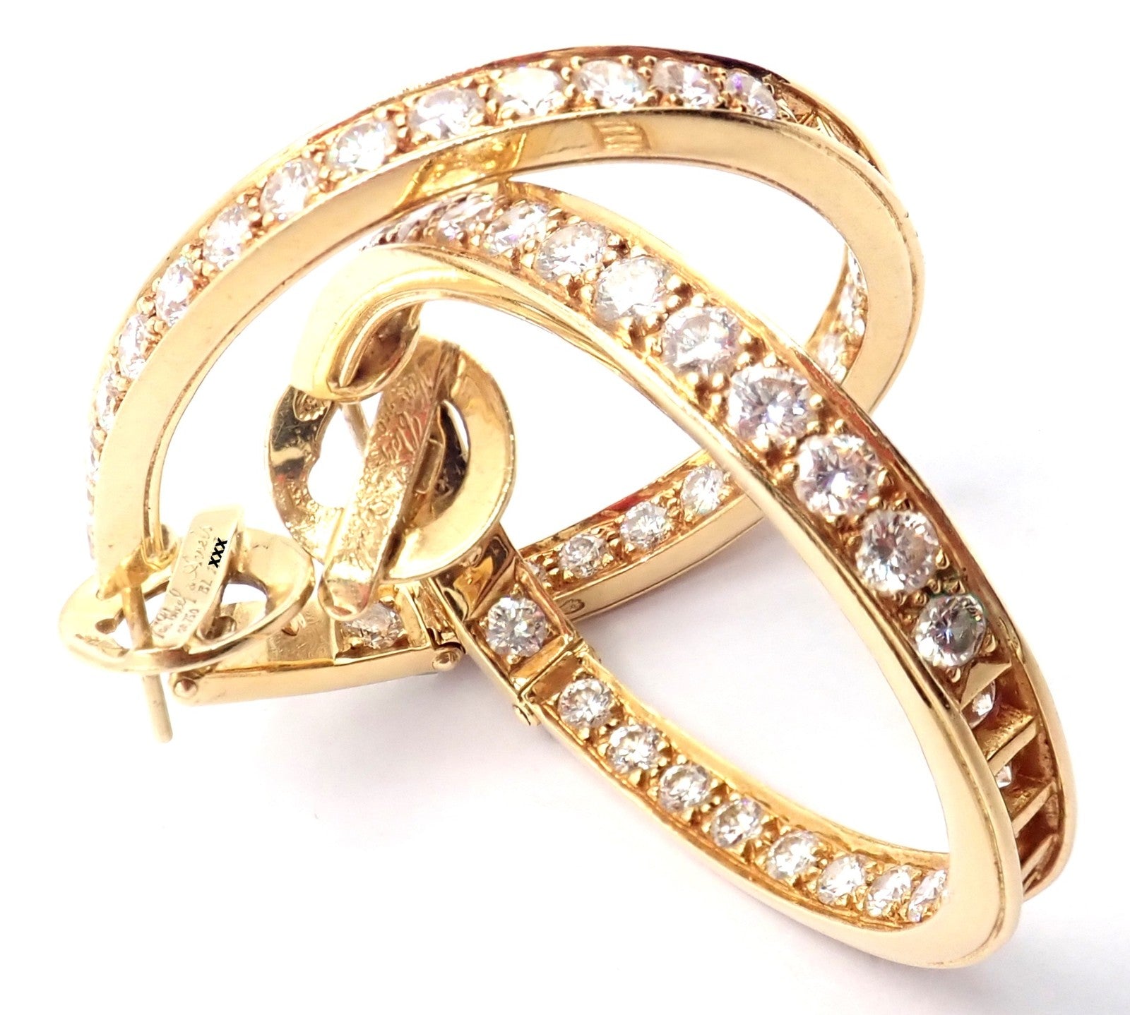 Authentic! Van Cleef & Arpels 18k Yellow Gold Diamond Large Hoop Earrings | Fortrove